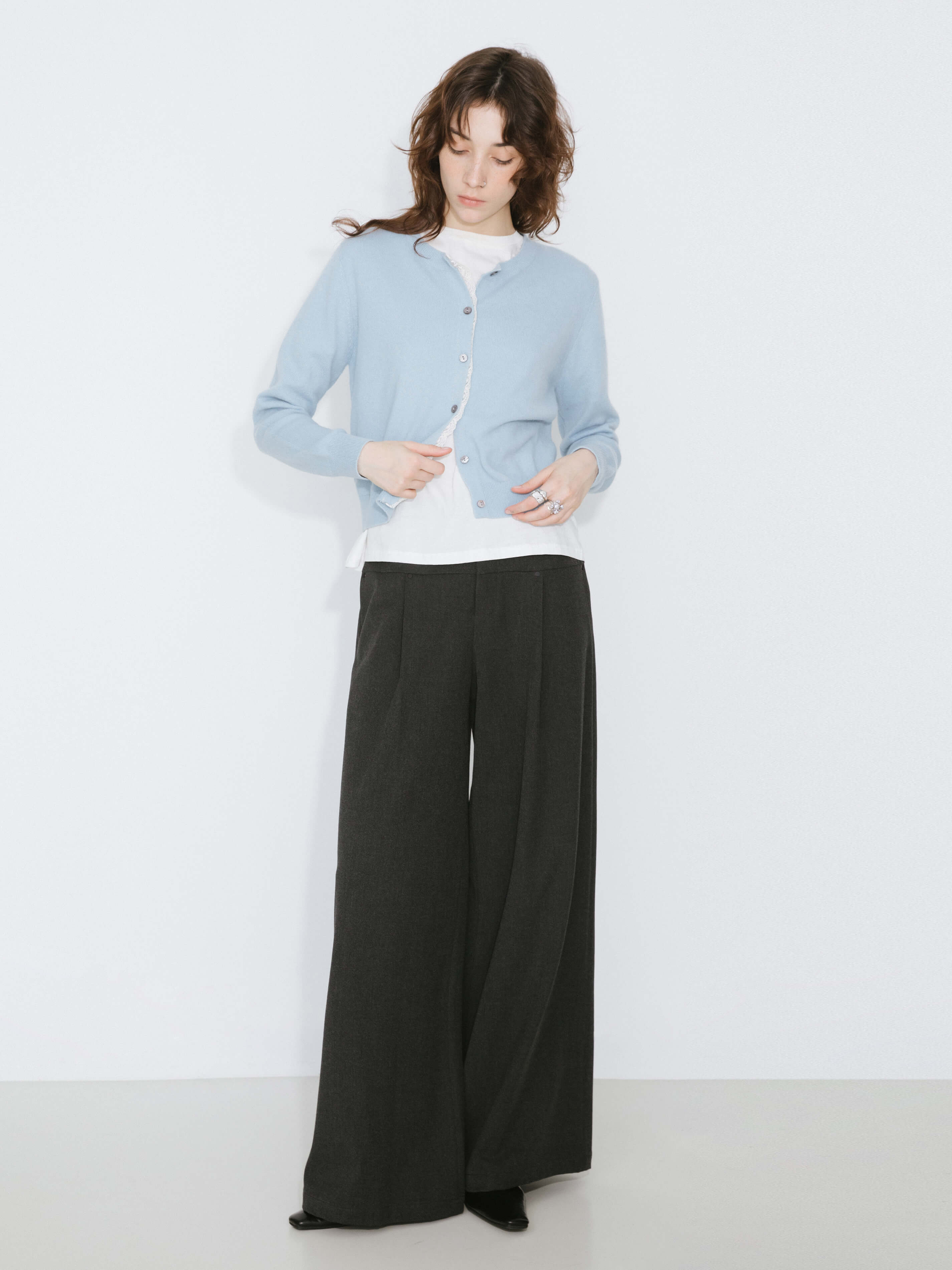 Black Slim Wide Leg Trousers-4