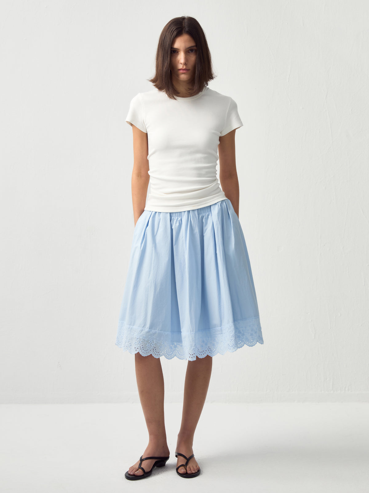 Embroidered A-Line Cotton Midi Skirt-4