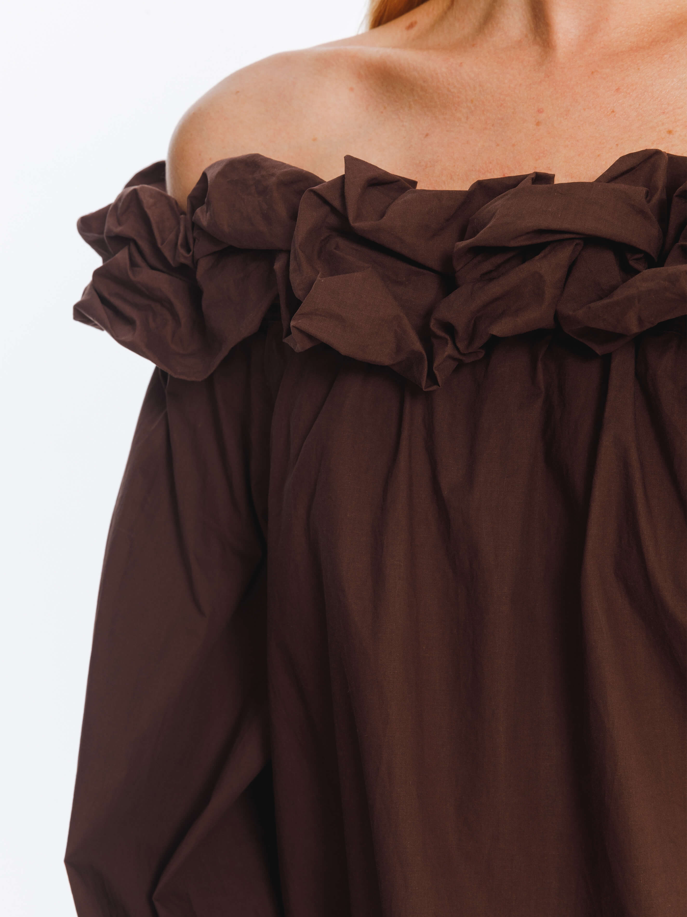 3D Ruffle Collar Long Sleeve Cotton Blouse-12