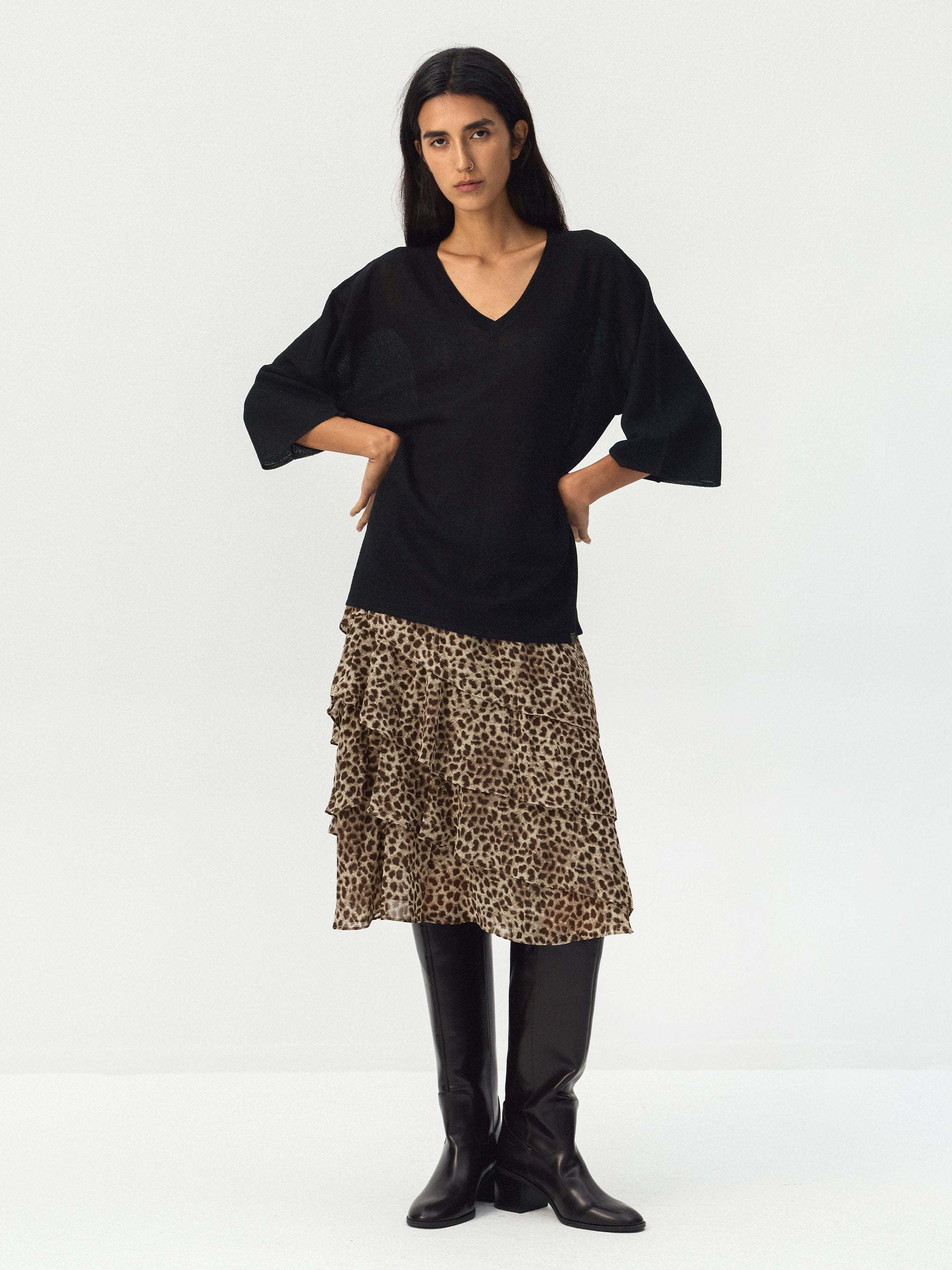CUBIC Leopard Tiered Mini Skirt-4