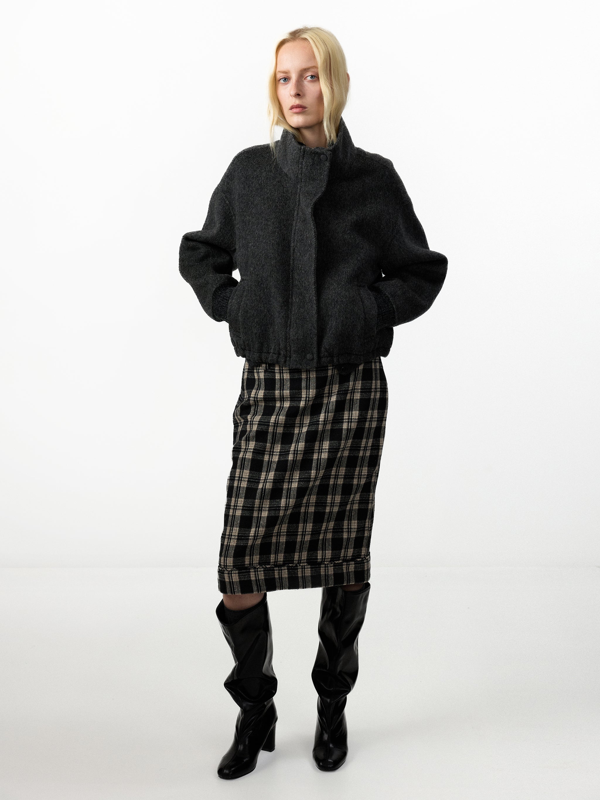 CUBIC 100% Wool Relaxed Cropped Wool Jacket-4