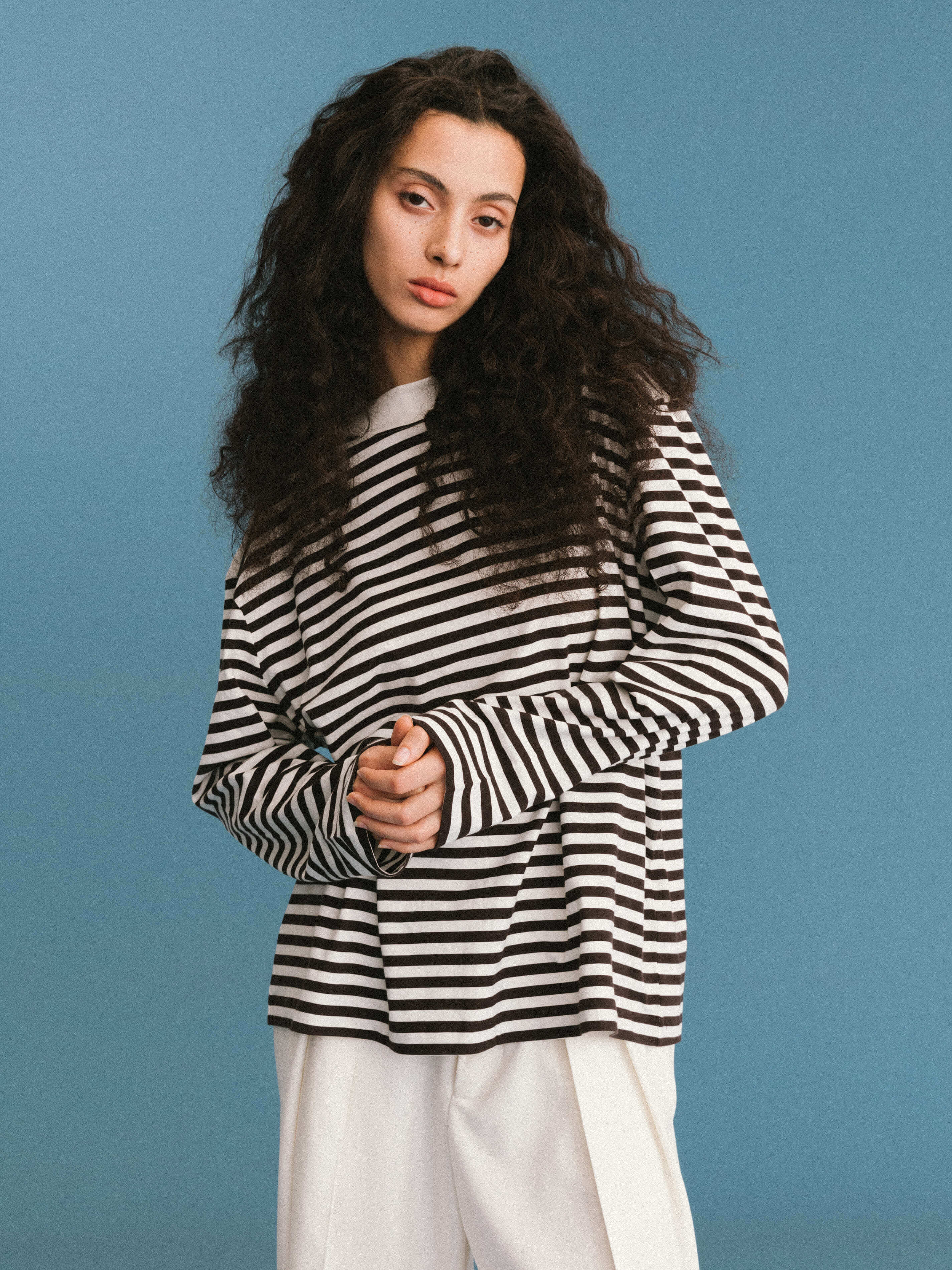 ONE BY CUBIC Stripped Mock Neck 100% Cotton Knitted Jumper-5