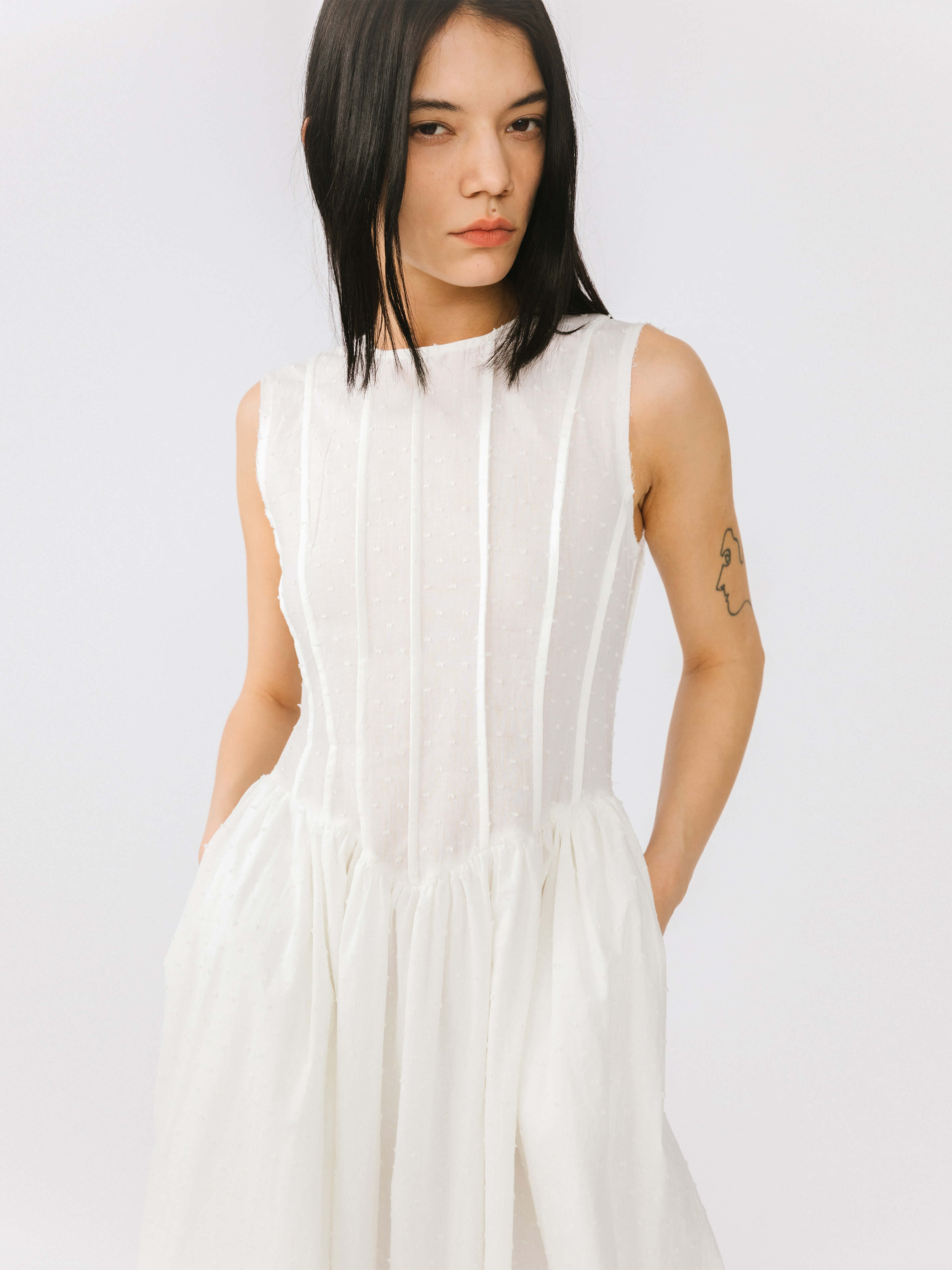 Pure Cotton Sleeveless White Dress-4