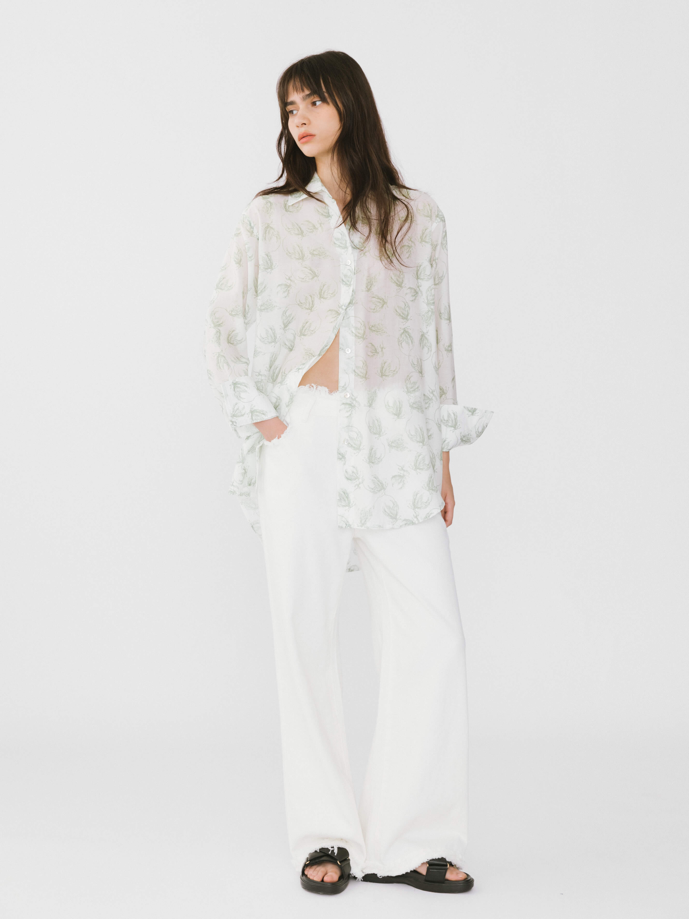 Loose Printed Sheer Shirt-4