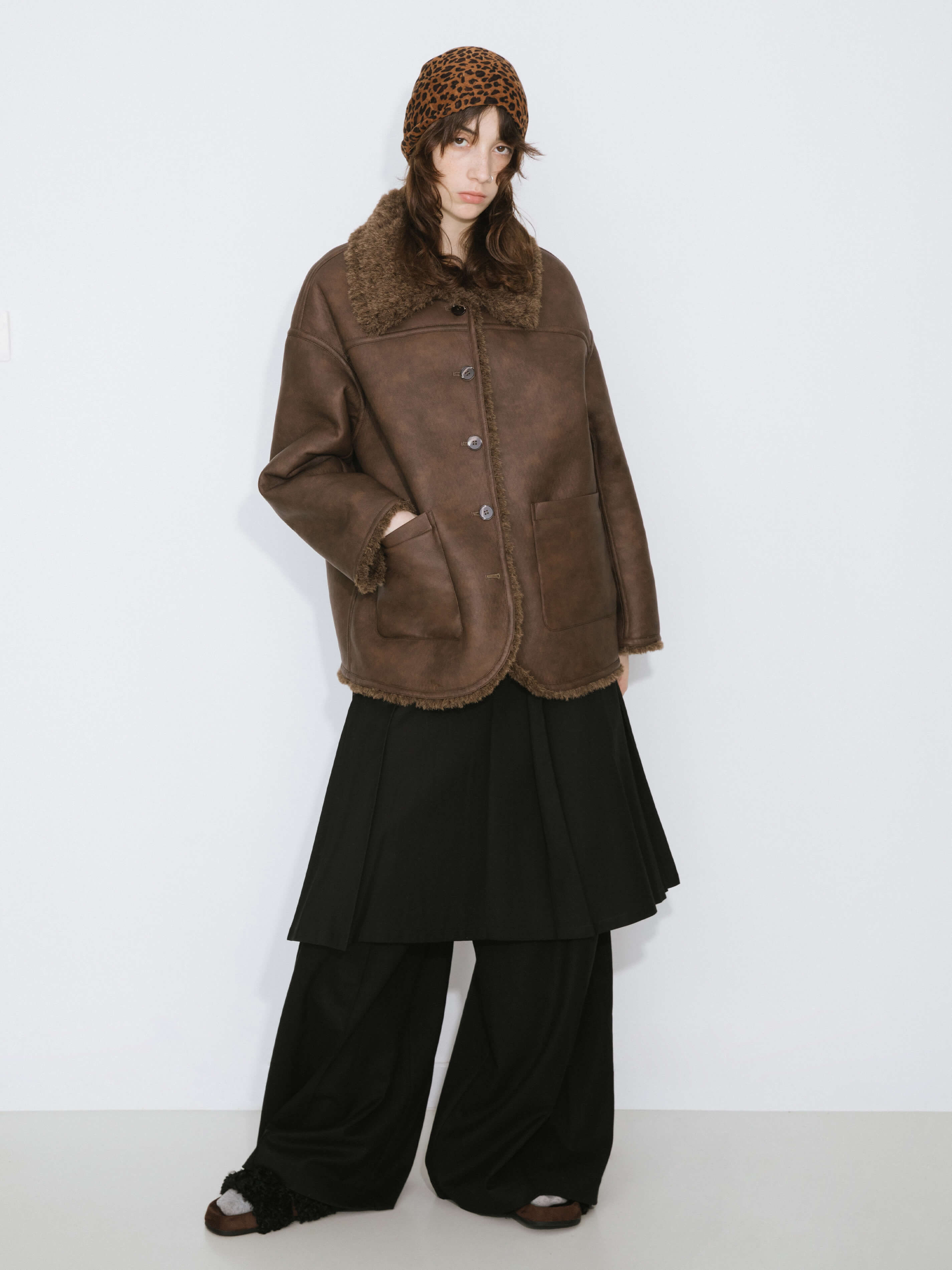 Brown Mid-length Boxy Coat-4