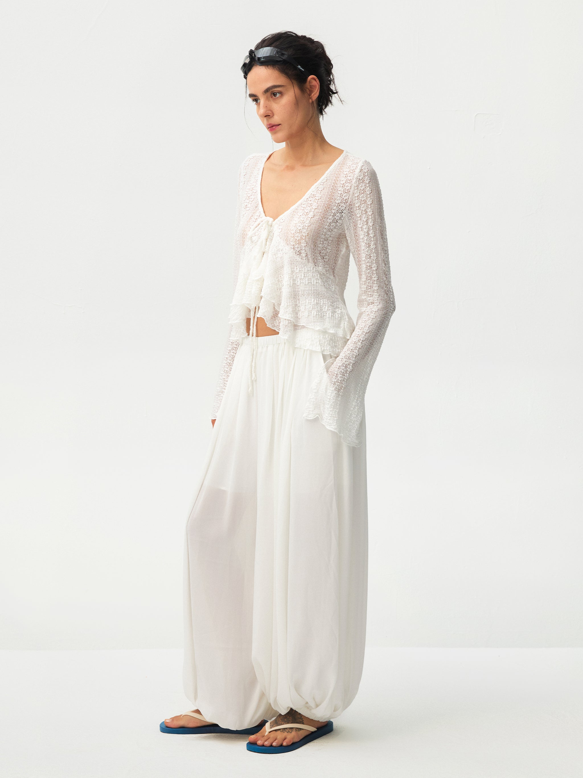 CUBIC Sheer Knit Tie-Front Peplum Top-4