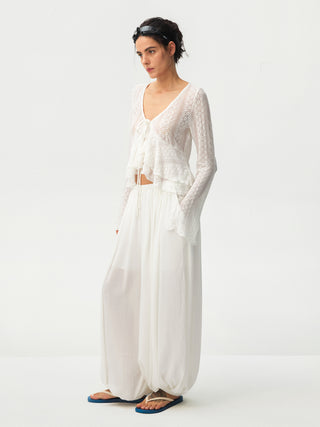 CUBIC Sheer Knit Tie-Front Peplum Top