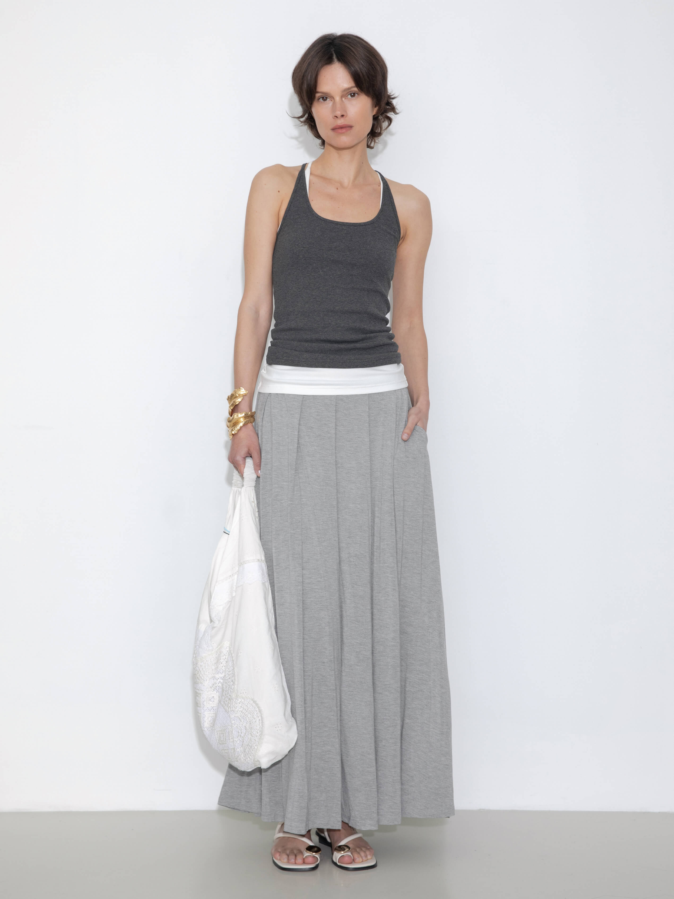 Pleated Hand-Braided High-Stretch Maxi Skirt-4