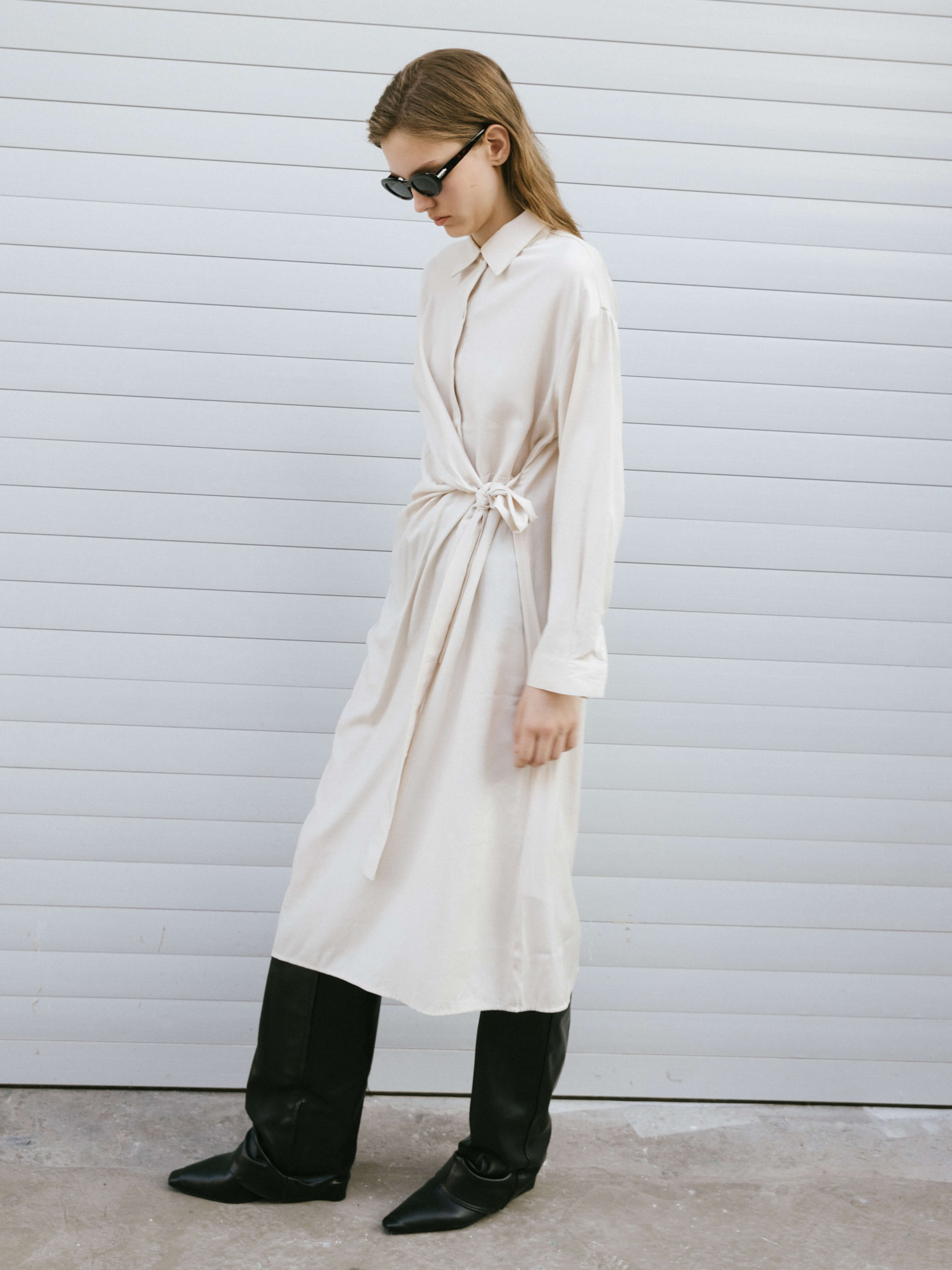 Beige Knotted Midi Dress-4
