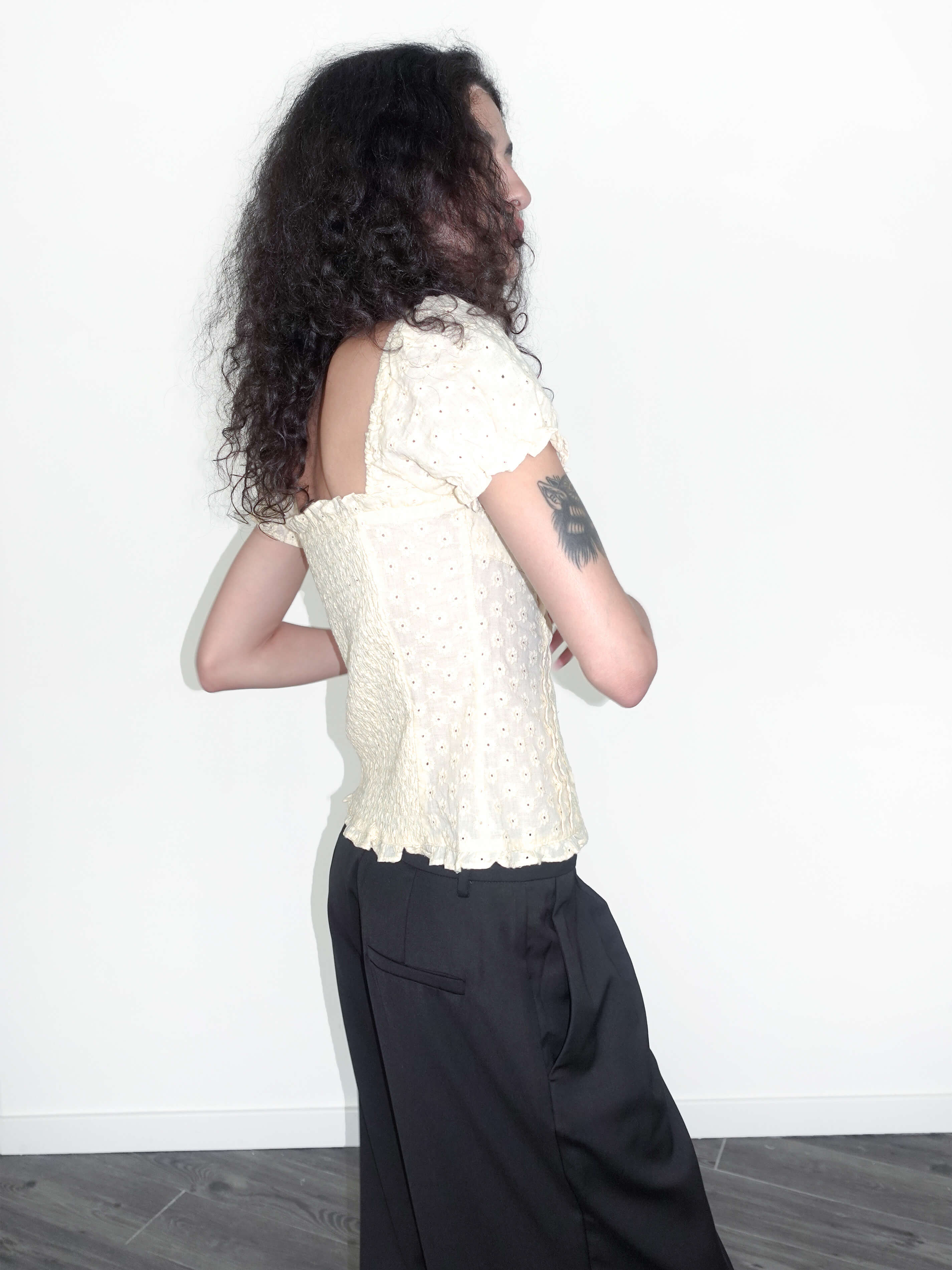 Embroidered Lace Puff Sleeve T-Shirt-4
