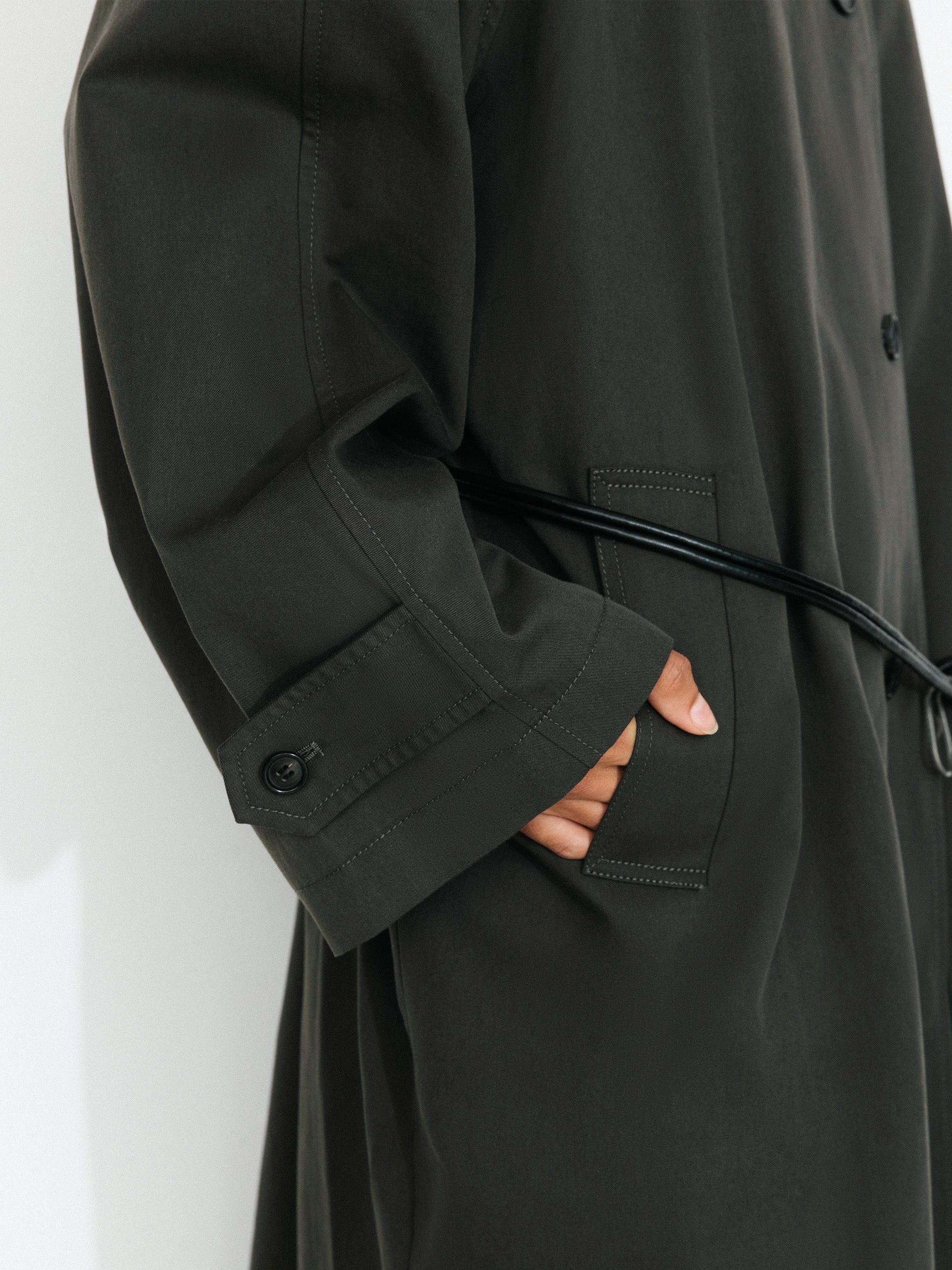 Stand Collar Longline Tie-Waist Trench Coat-4