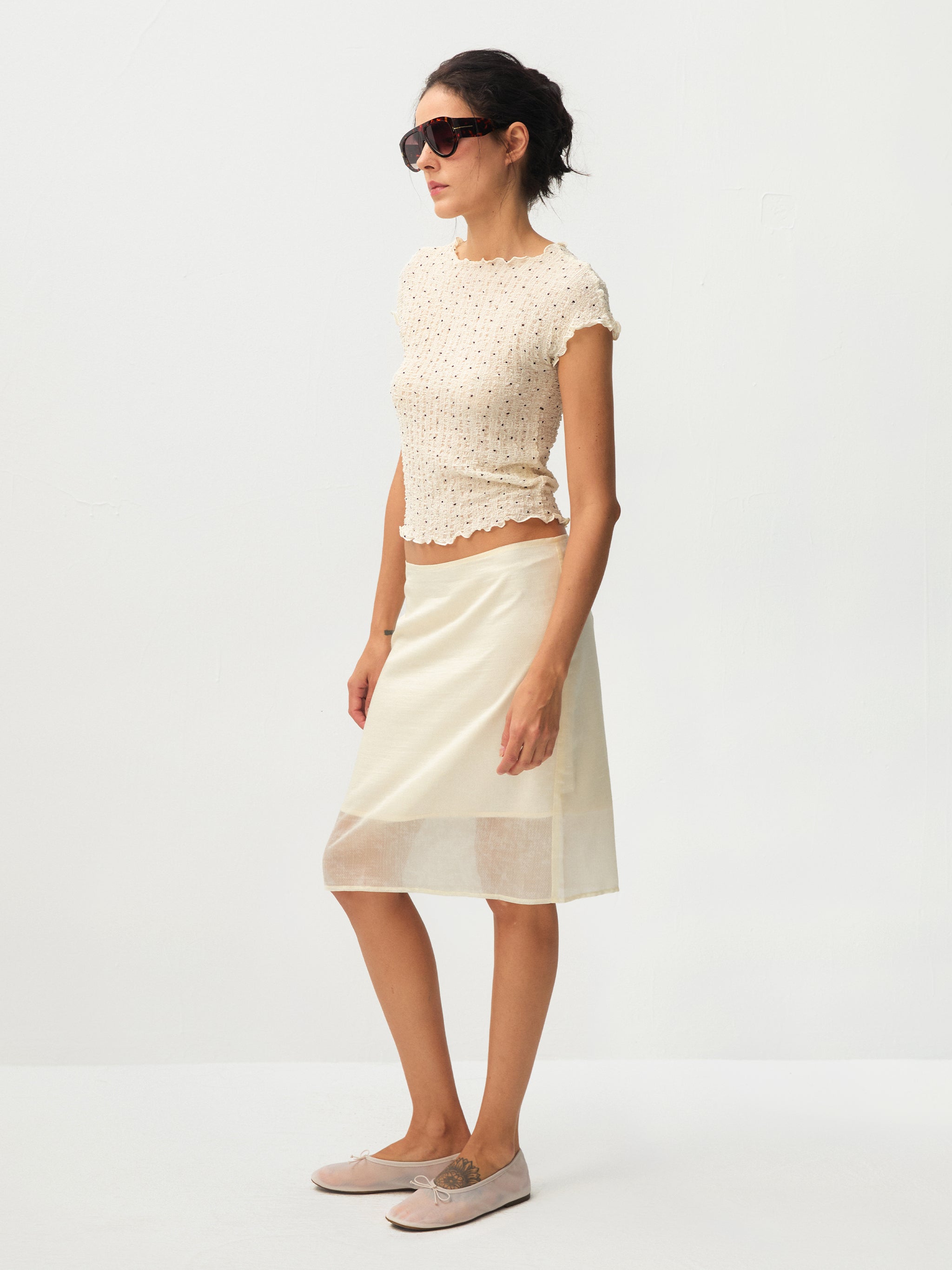 CUBIC Gingham Print Ruffle-Edge Top-4