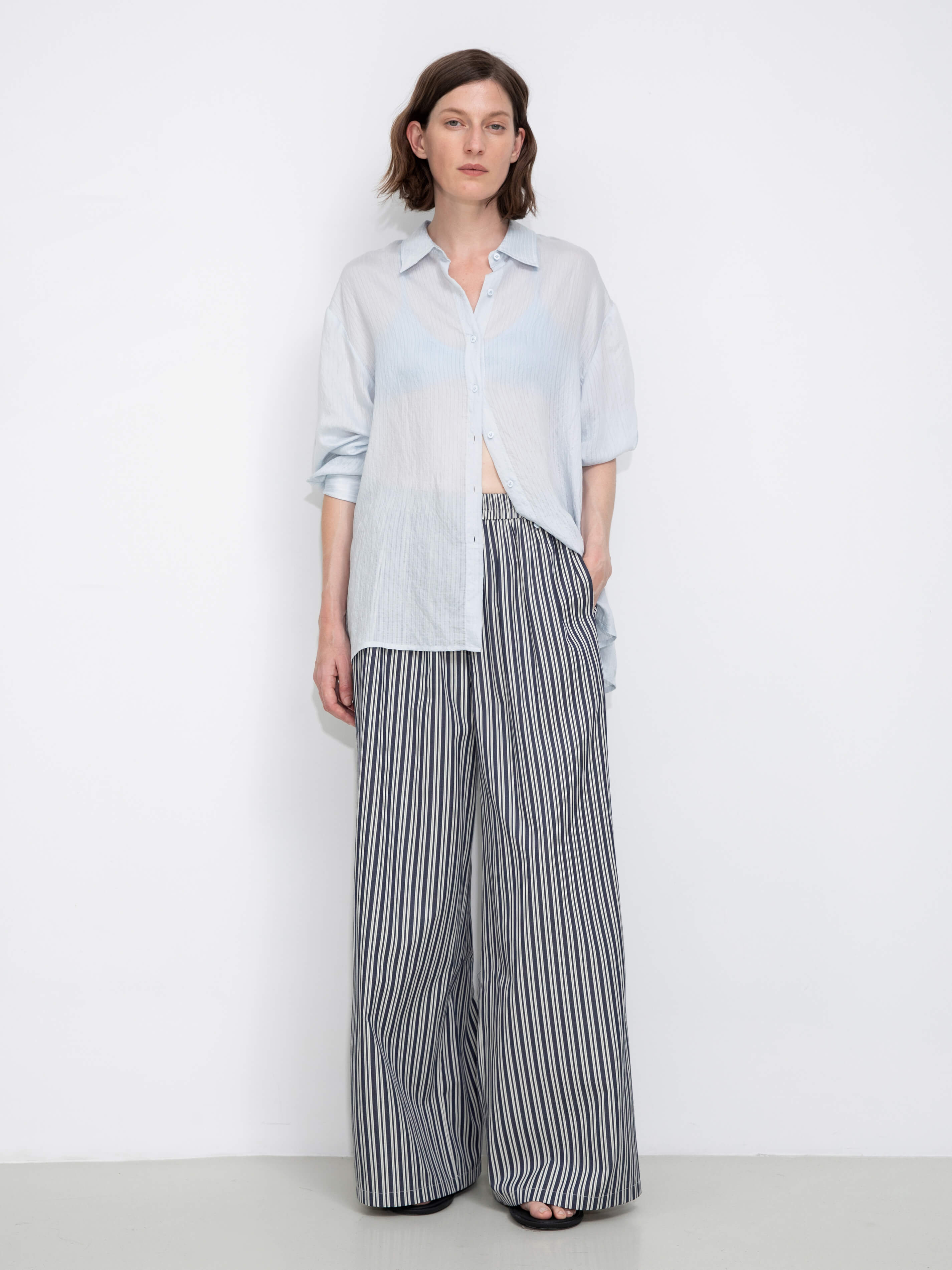 Semi-Sheer Oversized Striped Pattern Shirt-4