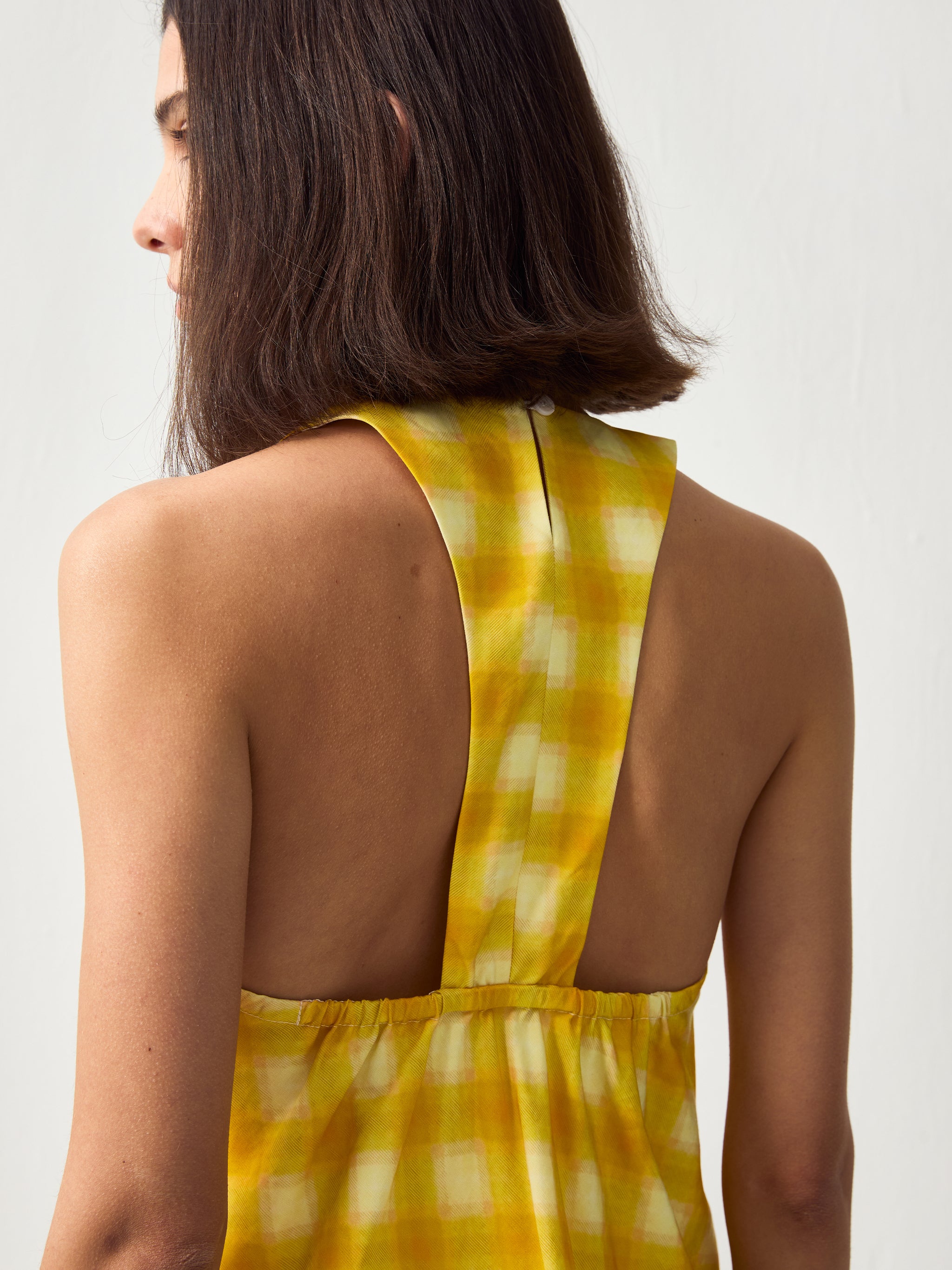 CUBIC Linen Blend Halter Check Top-4