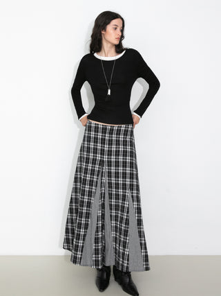100% Cotton Patchwork Check A-Line Maxi Skirt