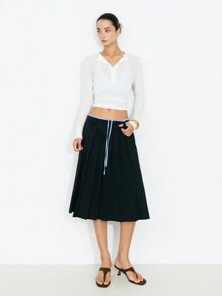Double Waistband Contrast Pleated Skirt