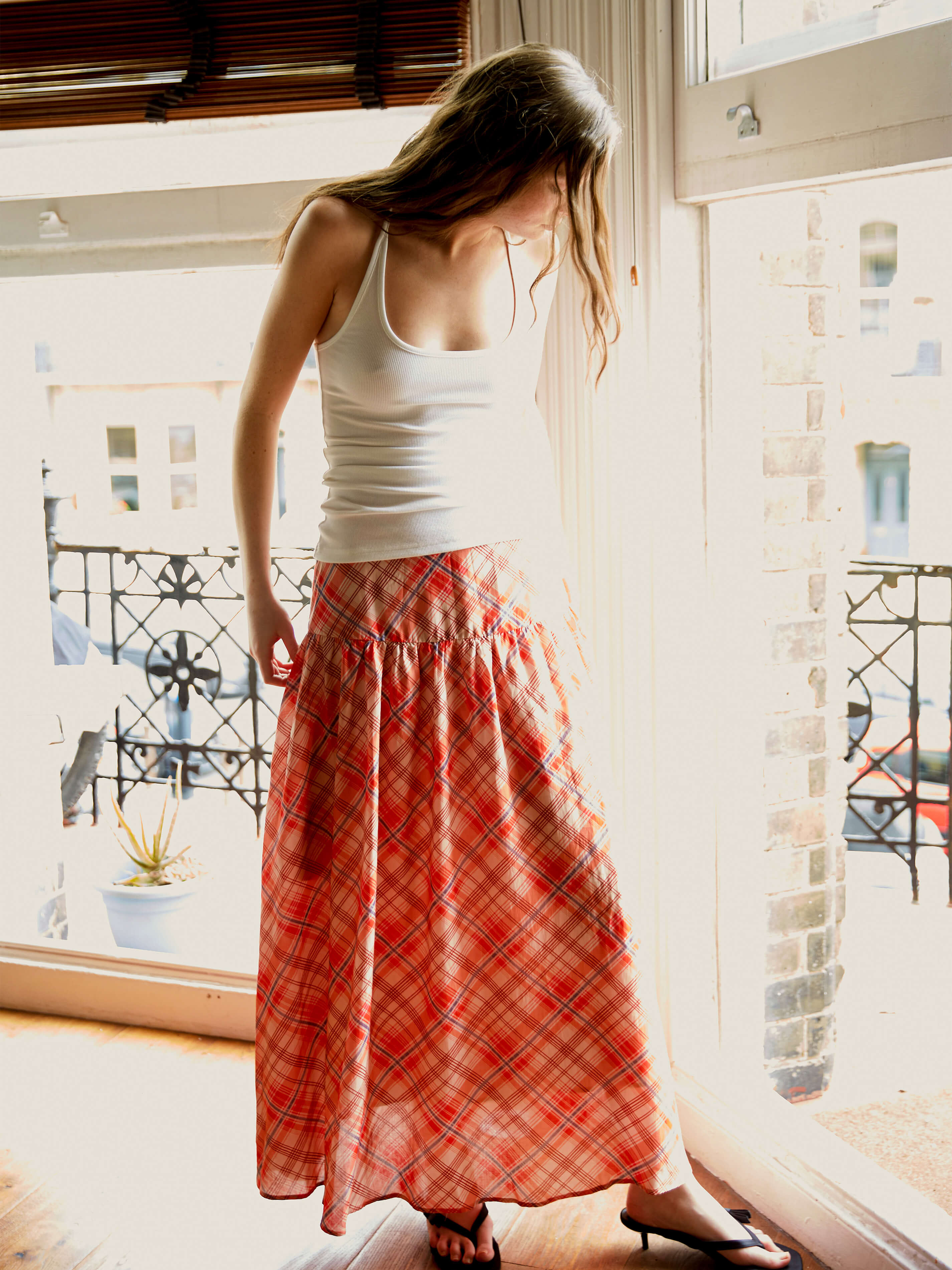 Red Checkered Maxi Skirt-5