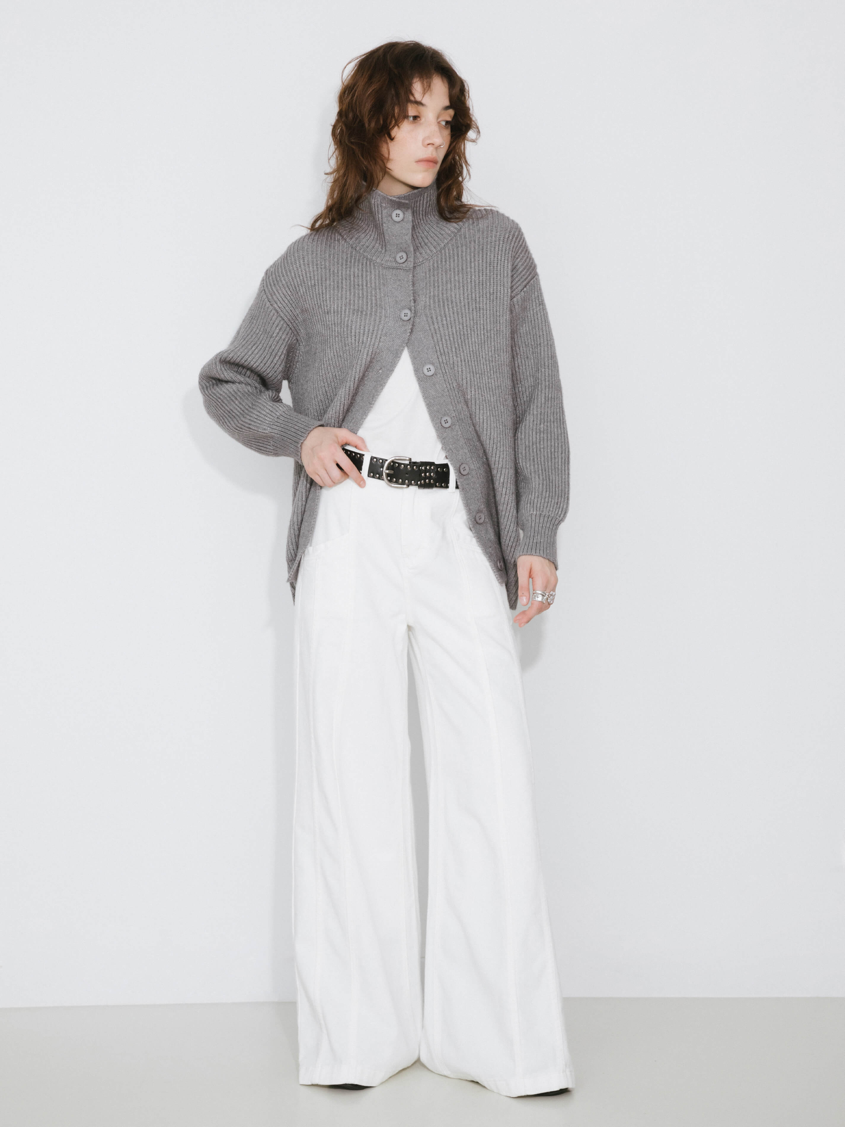 High Neck Boxy Knit Cardigan-4