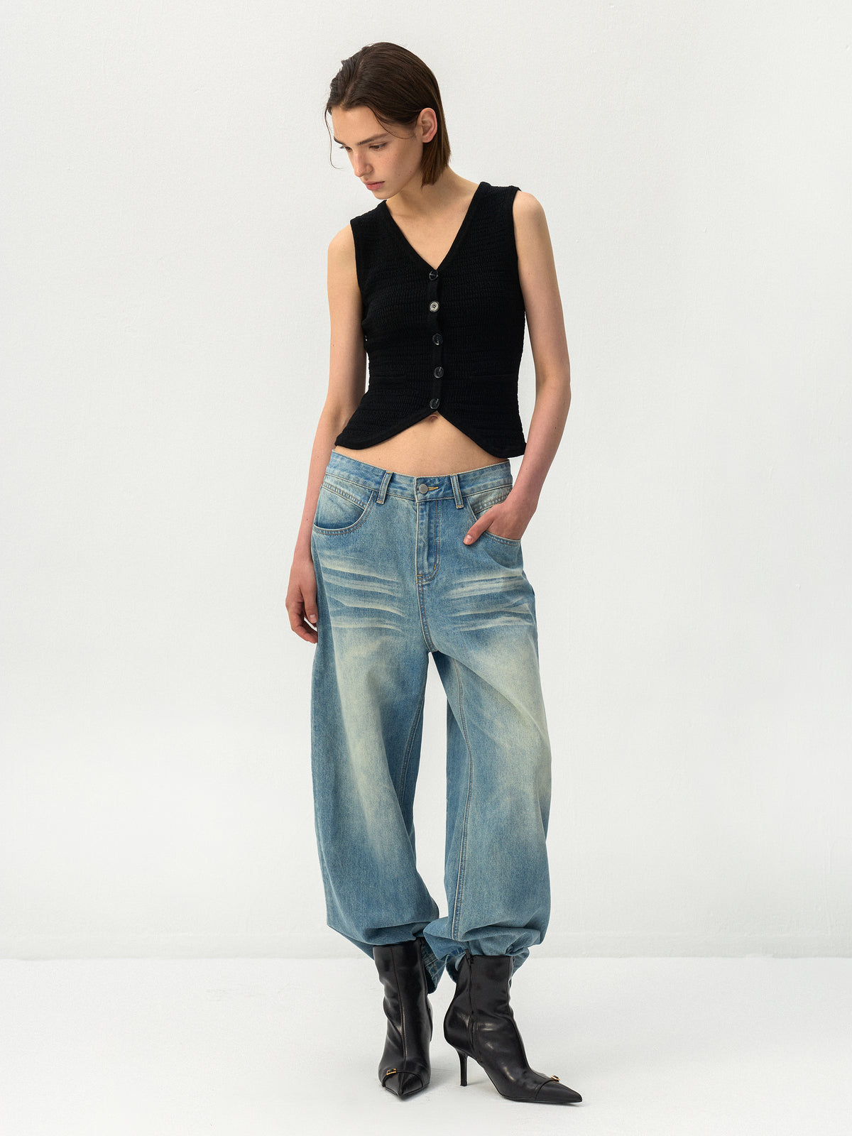 CUBIC V-Neck Button Front Knit Vest-4