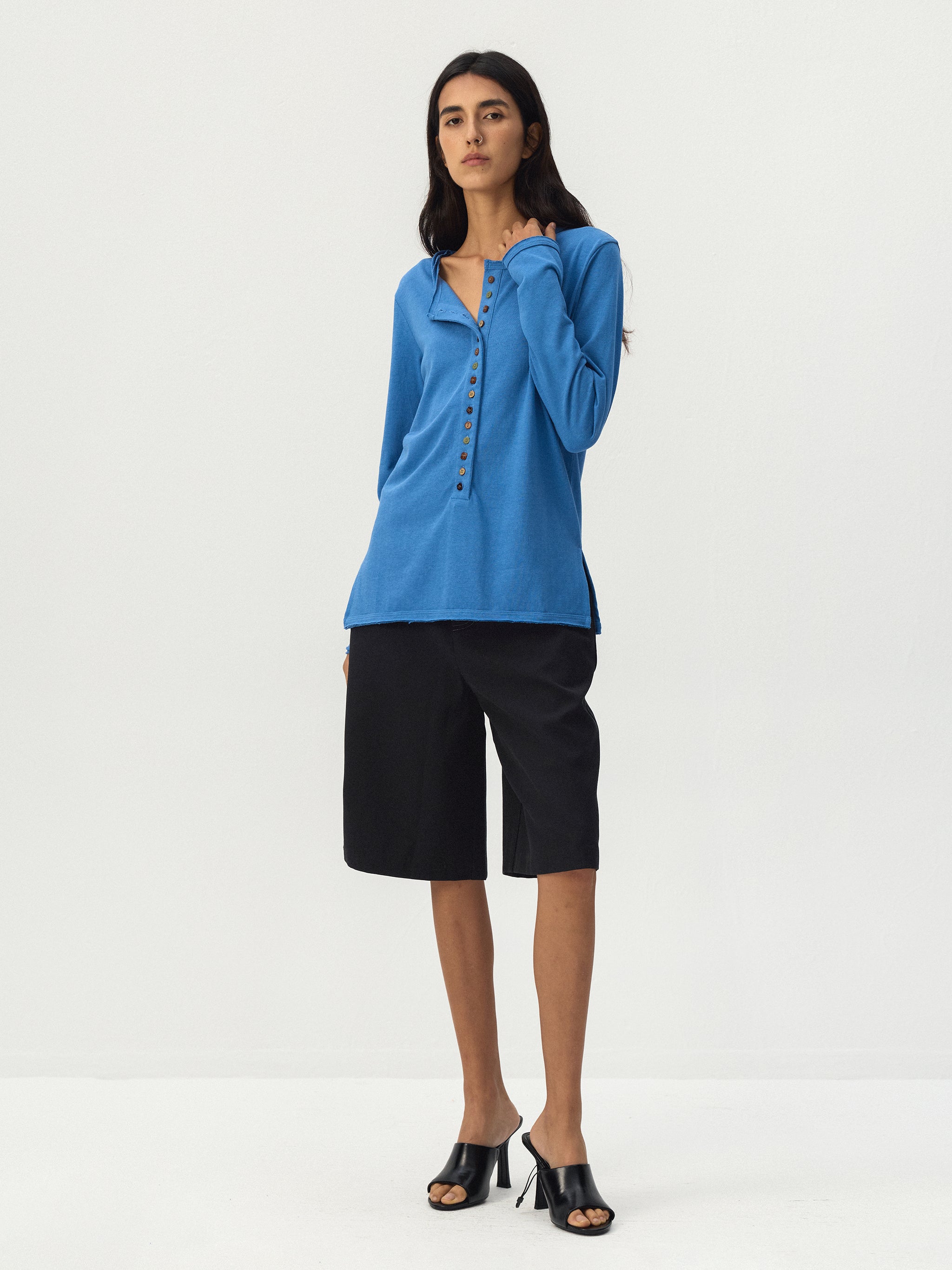 CUBIC Button Front Henley Long Sleeve Top-4