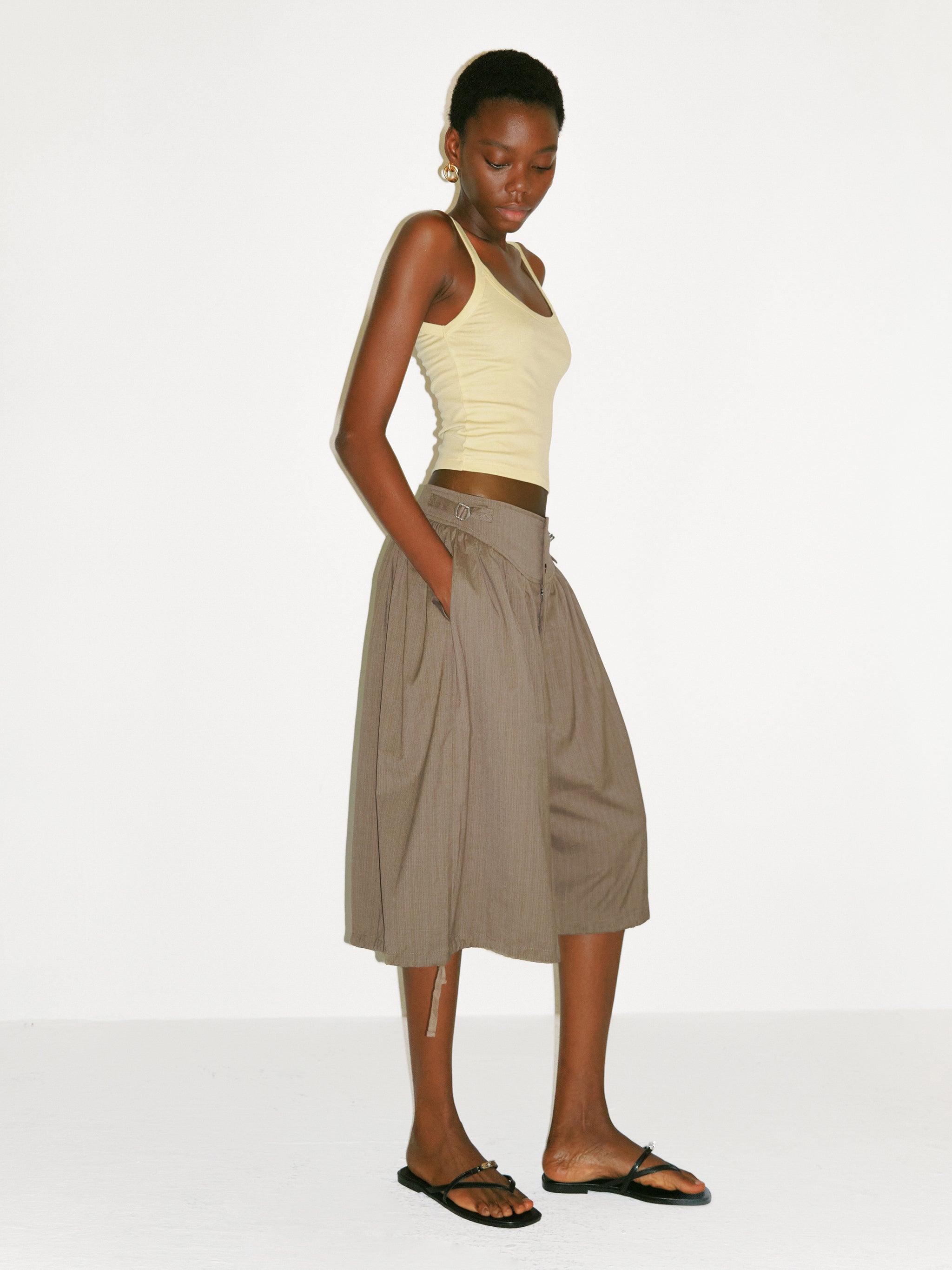 CUBIC Taupe Striped Button-Front Culottes-4