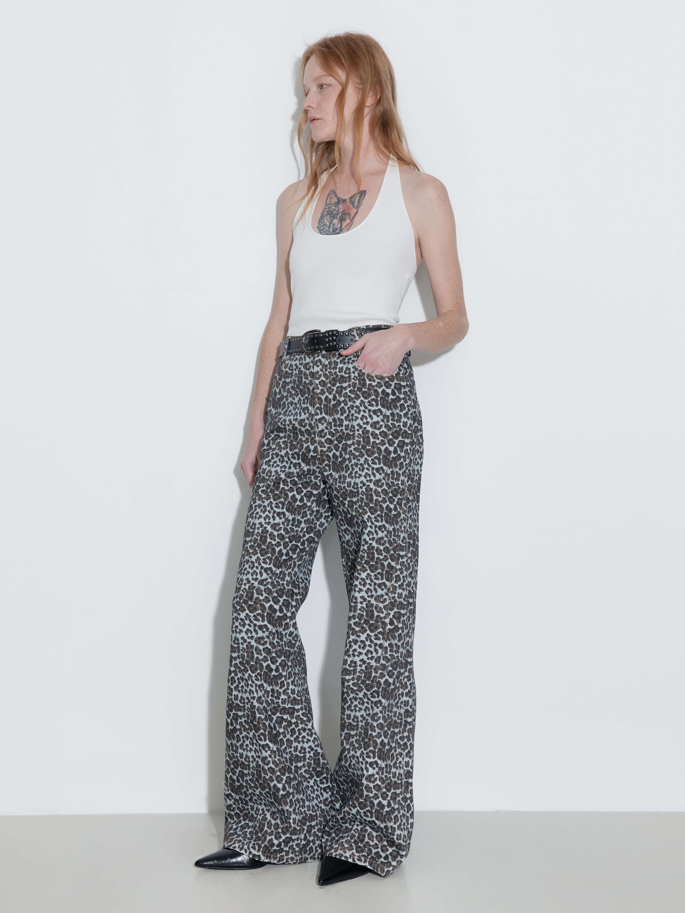 100% Cotton Leopard Print Flared Trousers-6