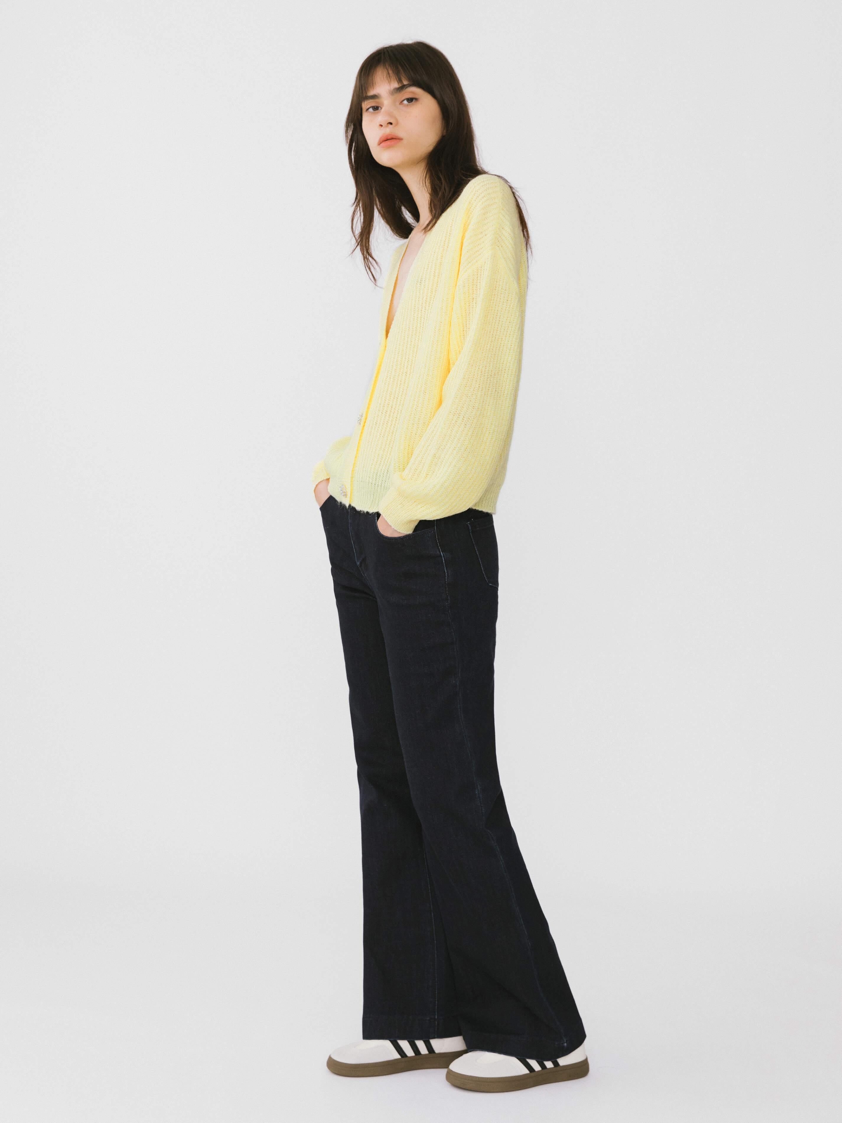 Casual V-Neck Ribbed Knit Cardigan with Wool Blend-4