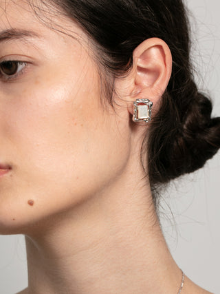 Rectangular Crinkled Earrings with Gemstone
