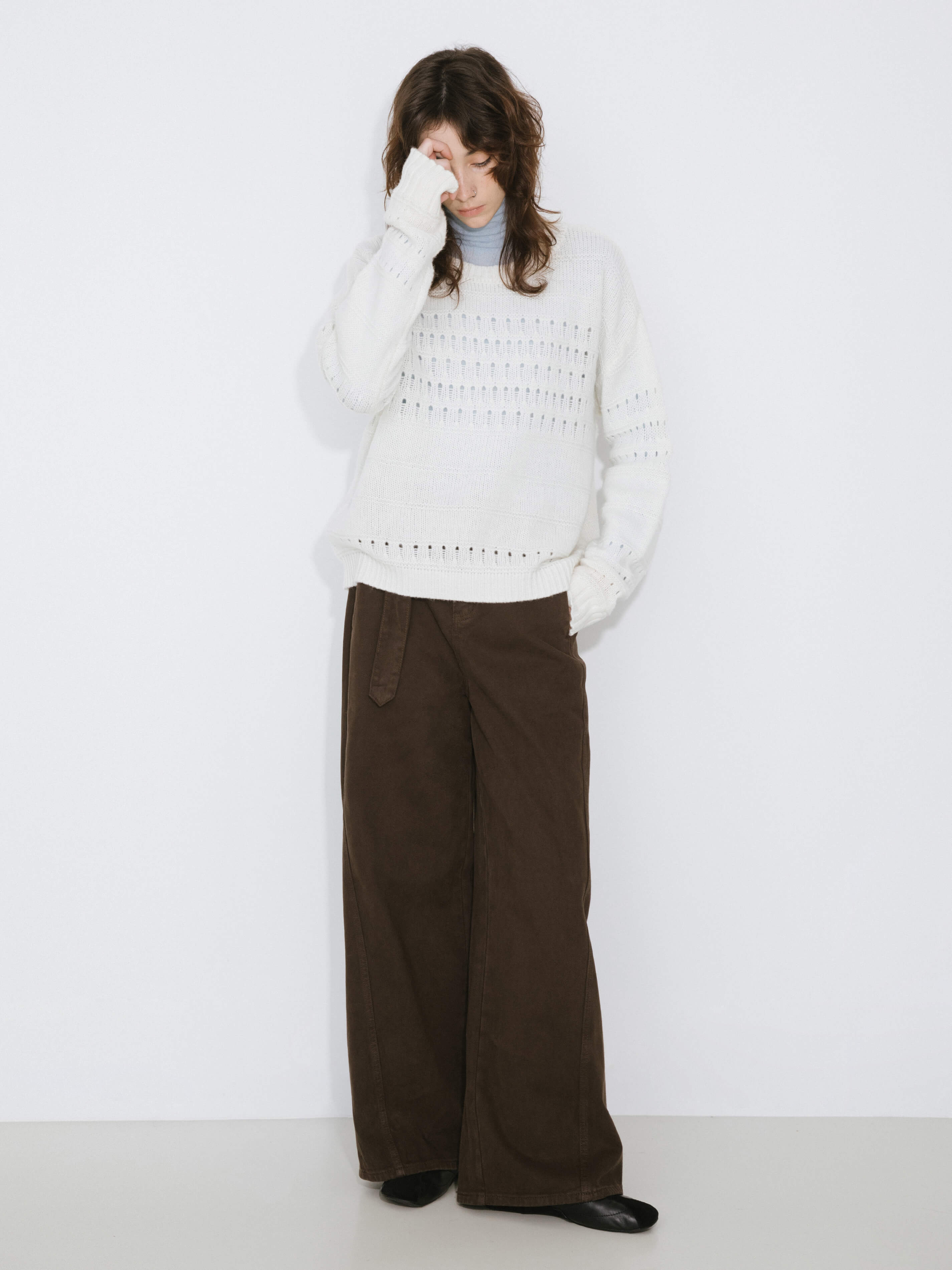 Hollowed 100% Wool Long Sleeves Knit Sweater-3