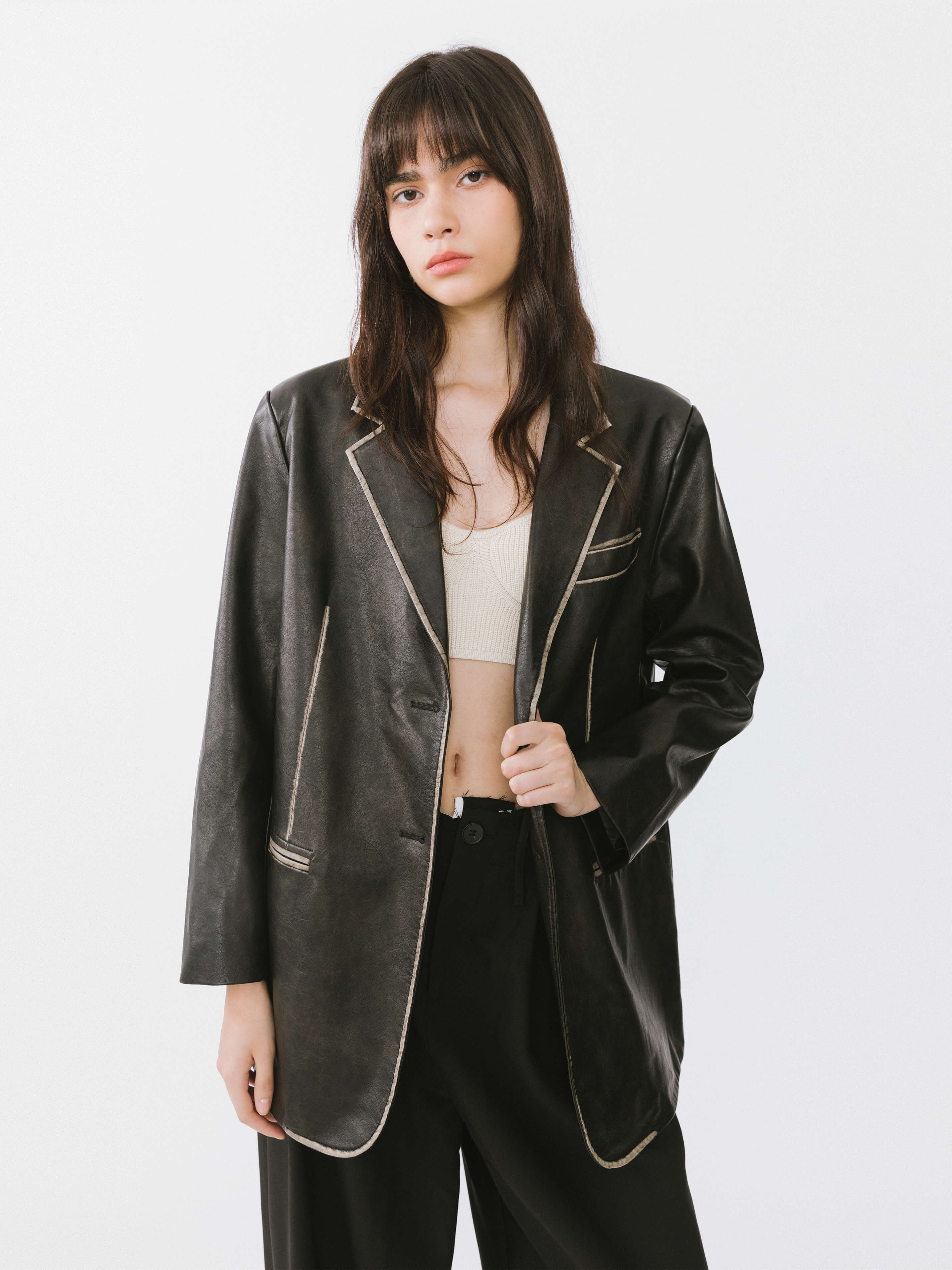 Black Faux Leather Tailored Suit-4