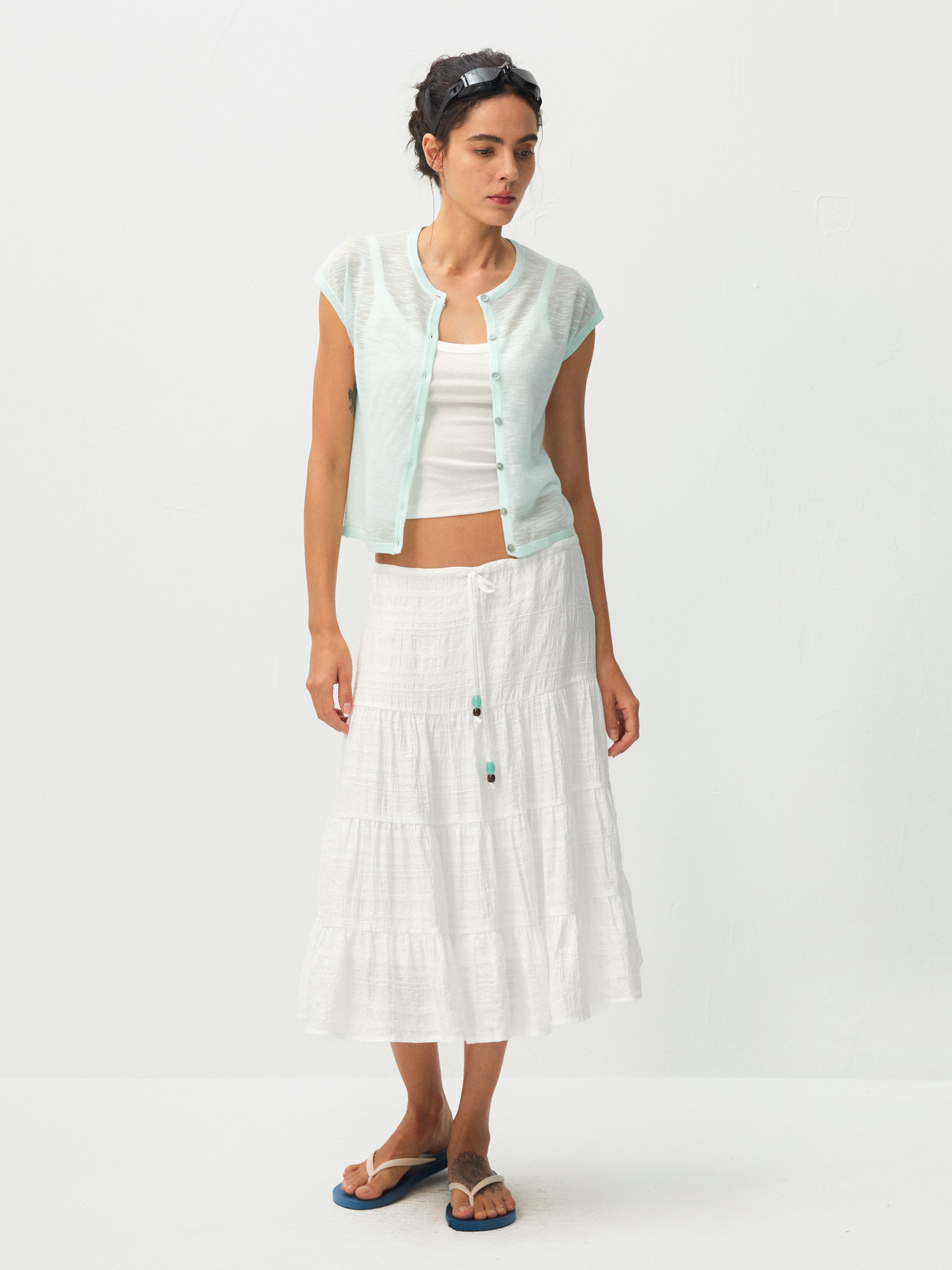 CUBIC Viscose Blend Short-Sleeve Sheer Cardigan-3
