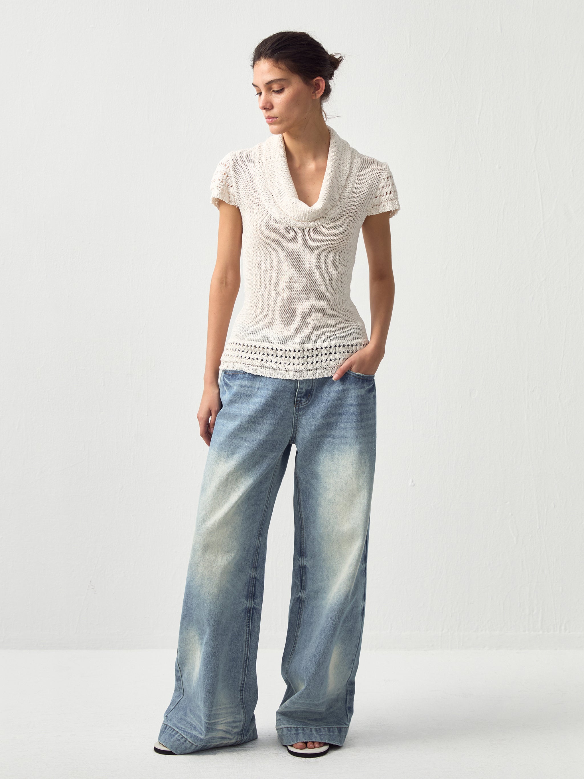 CUBIC Cowl Neck Sheer Knit Top-4