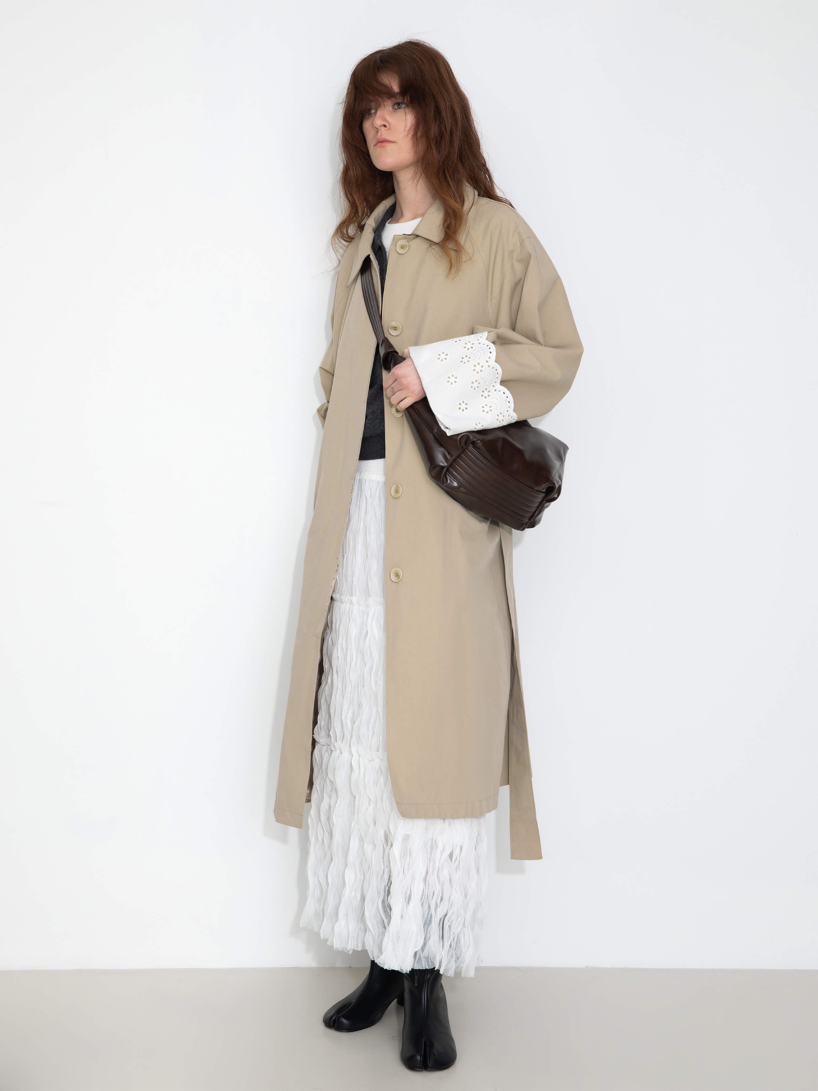 Oversized Thin Trench Coat with Lace Cuffs-5