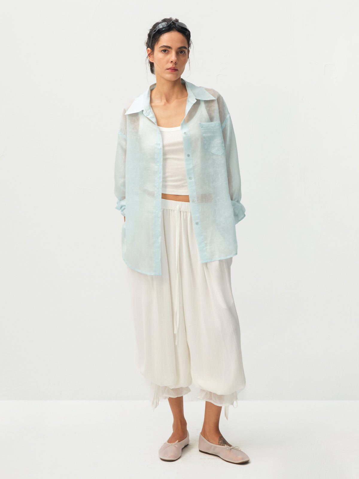 CUBIC Lyocell Oversized Sheer Button-Down Shirt-4