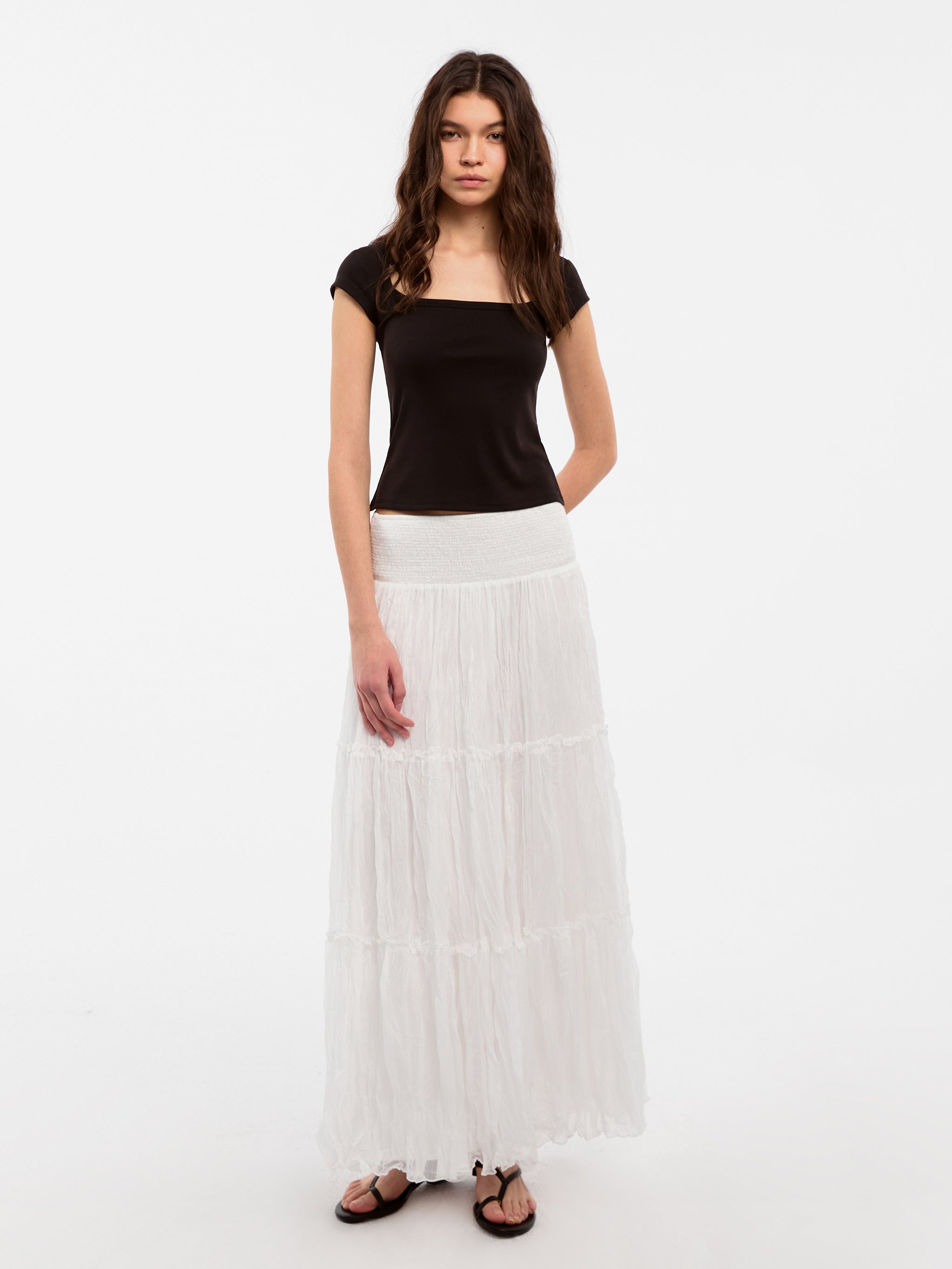 CUBIC Pleated and Gathered Design Tulle Skirt-4
