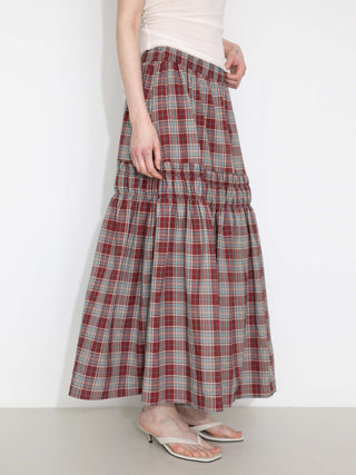 Elastic Drawstring High Waist Checked Skirt