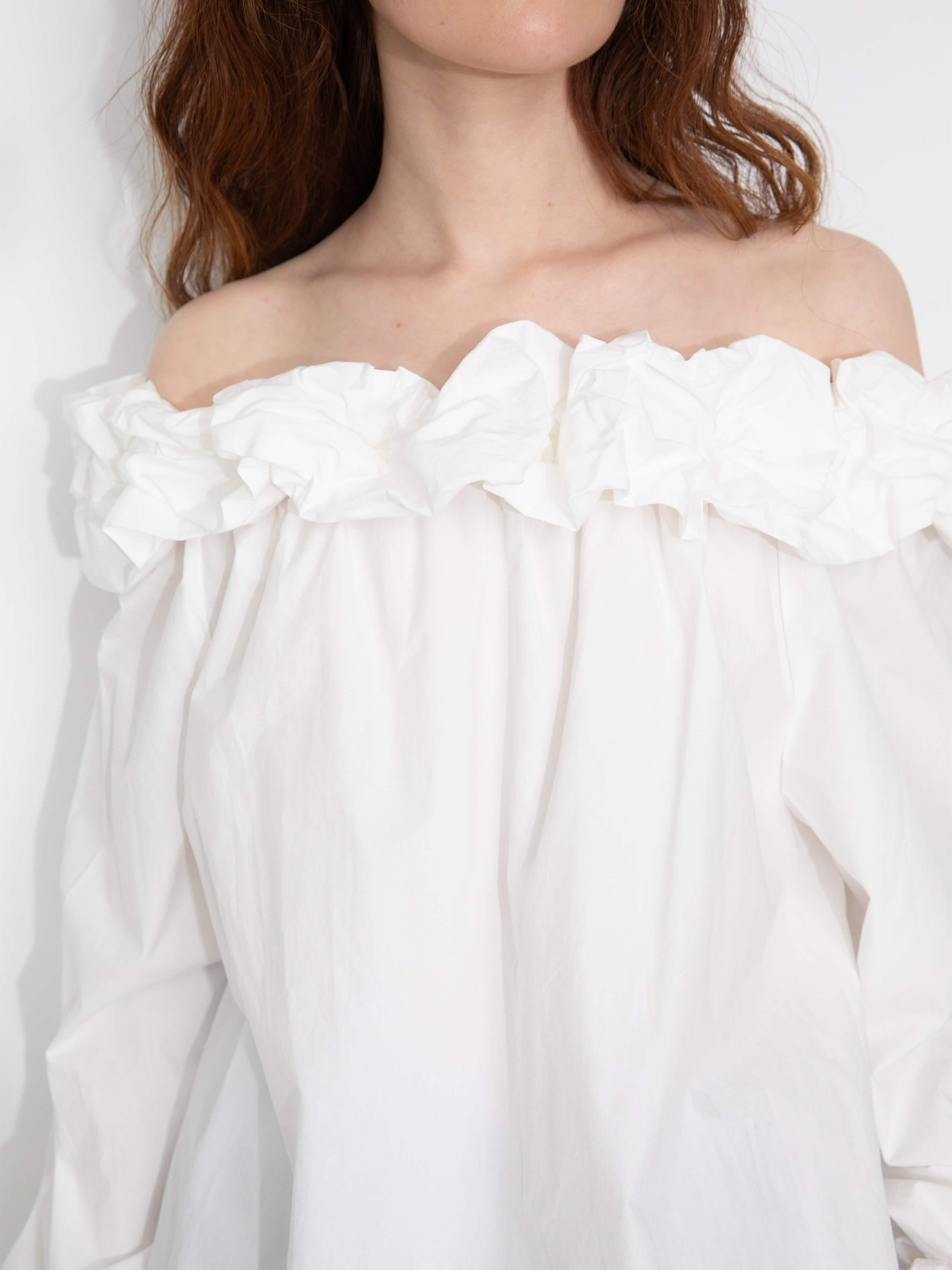 3D Ruffle Collar Long Sleeve Cotton Blouse-4