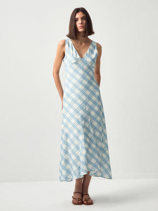 Plaid V-Neck Sleeveless Maxi Dress