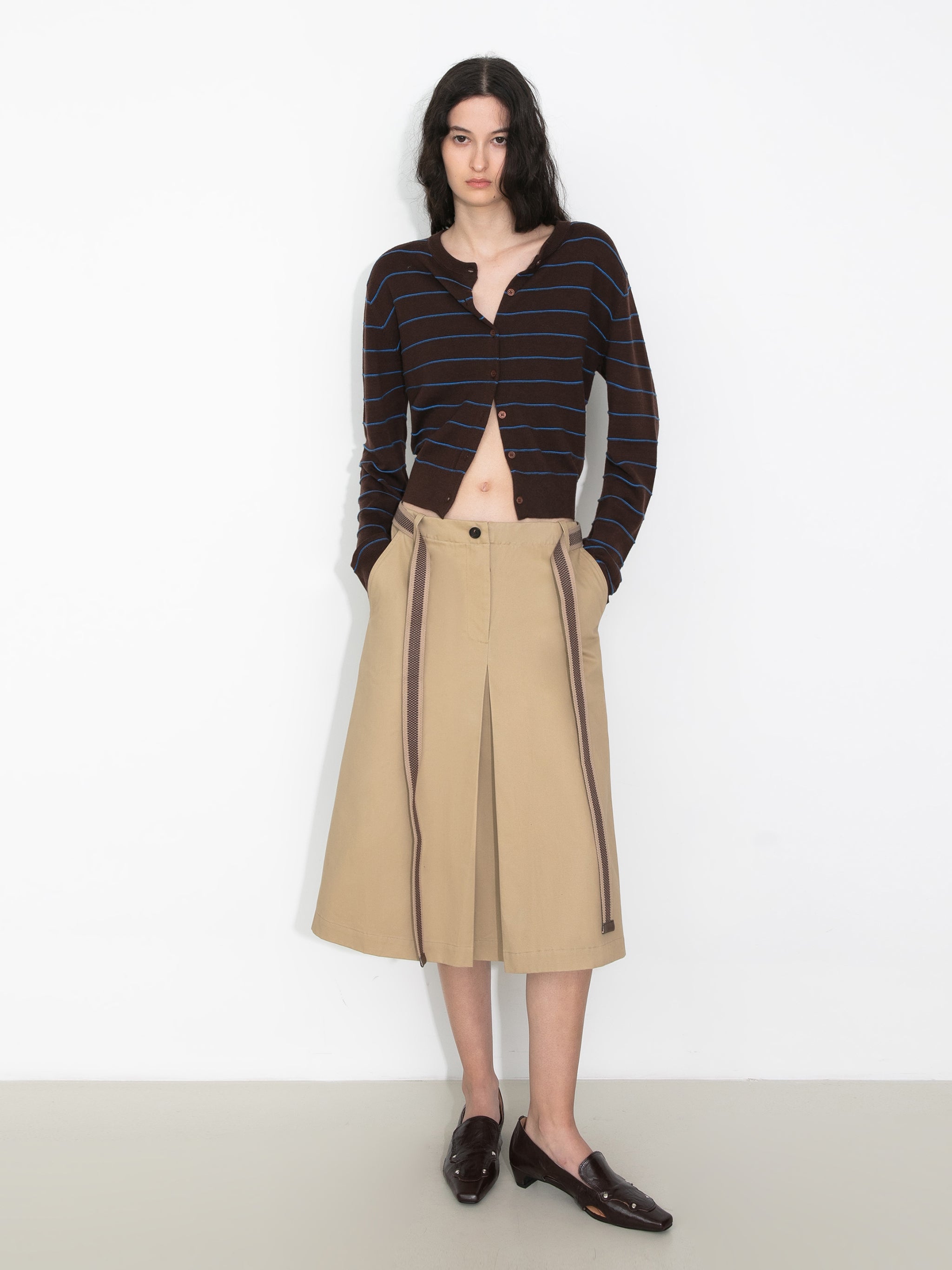Contrast Woven Belted Midi Skirt-4
