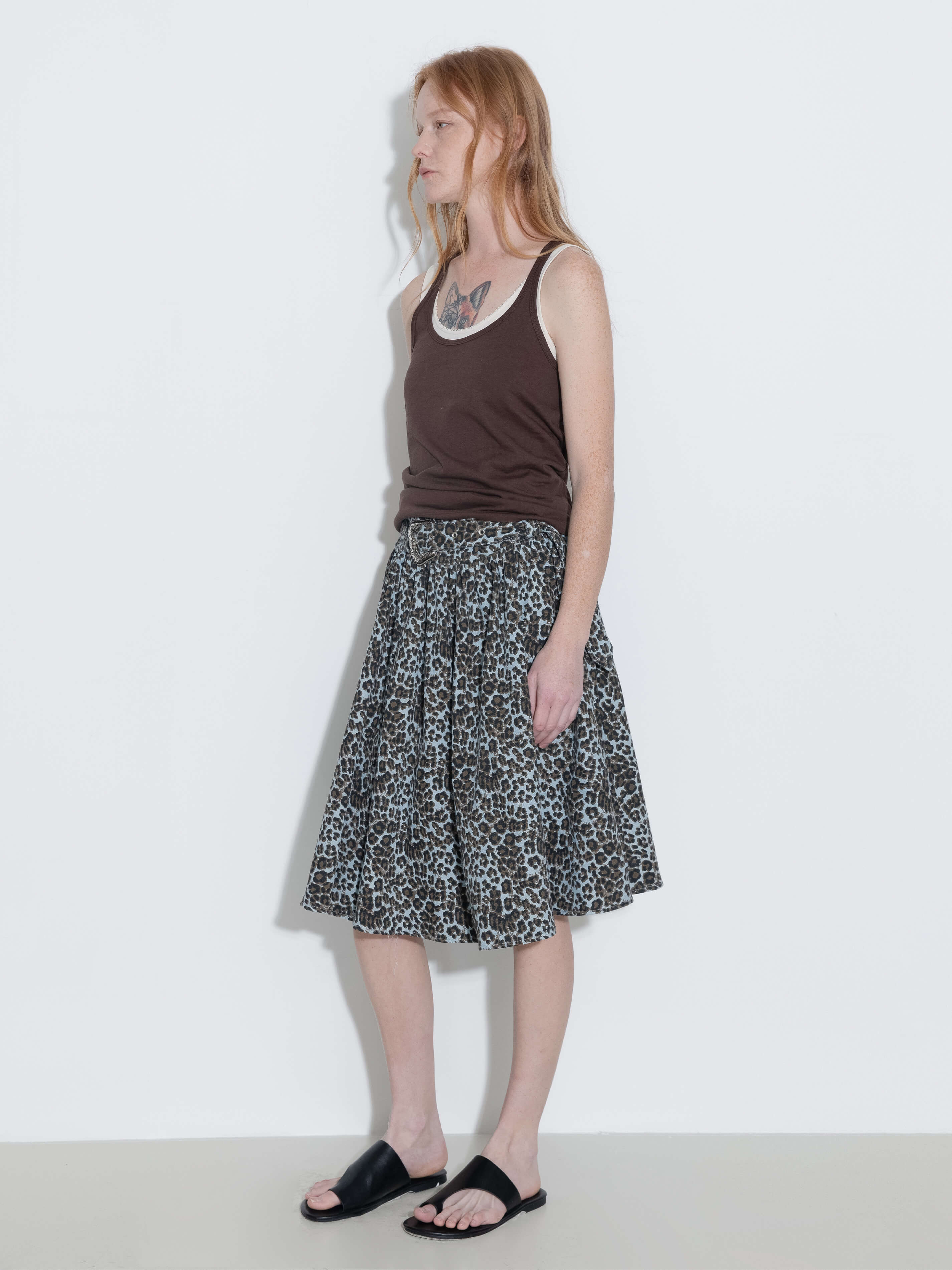 Leopard Print Pleated A-Line Skirt with Belt-5