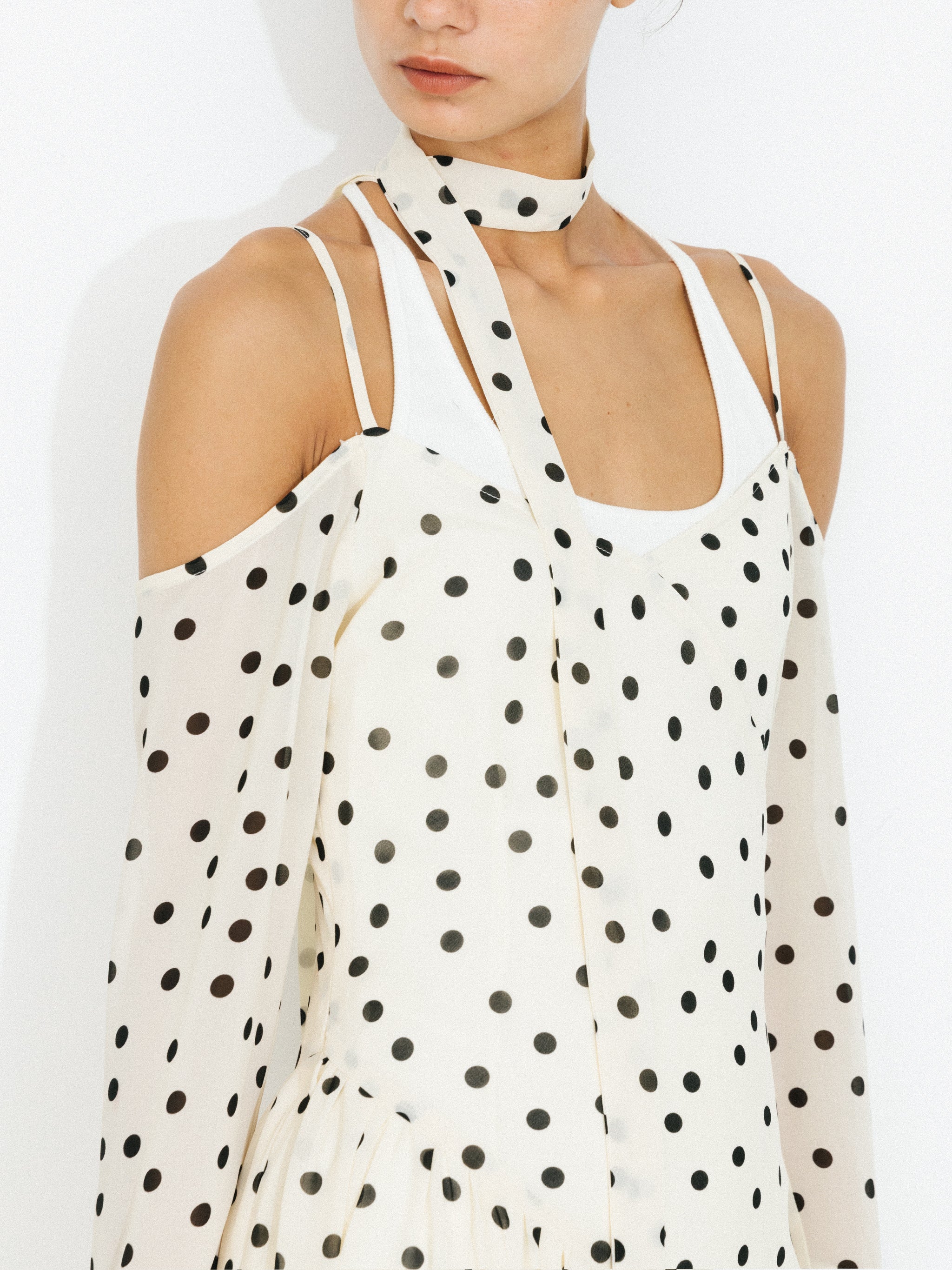 Polka Dot Off-Shoulder Cami Sleeve Maxi Dress-4