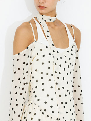 Polka Dot Off-Shoulder Cami Sleeve Maxi Dress