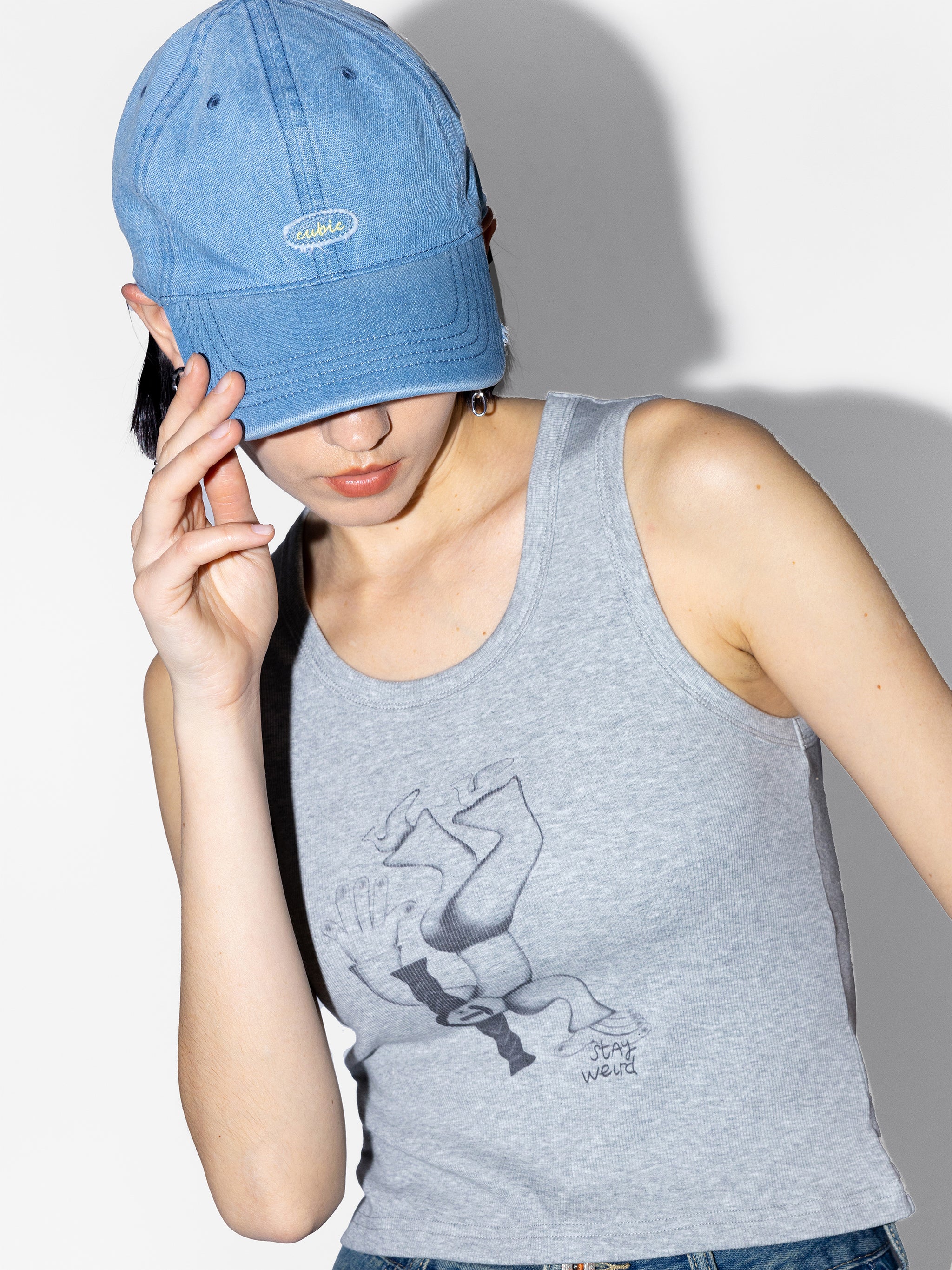 Denim Cubic Cap-2