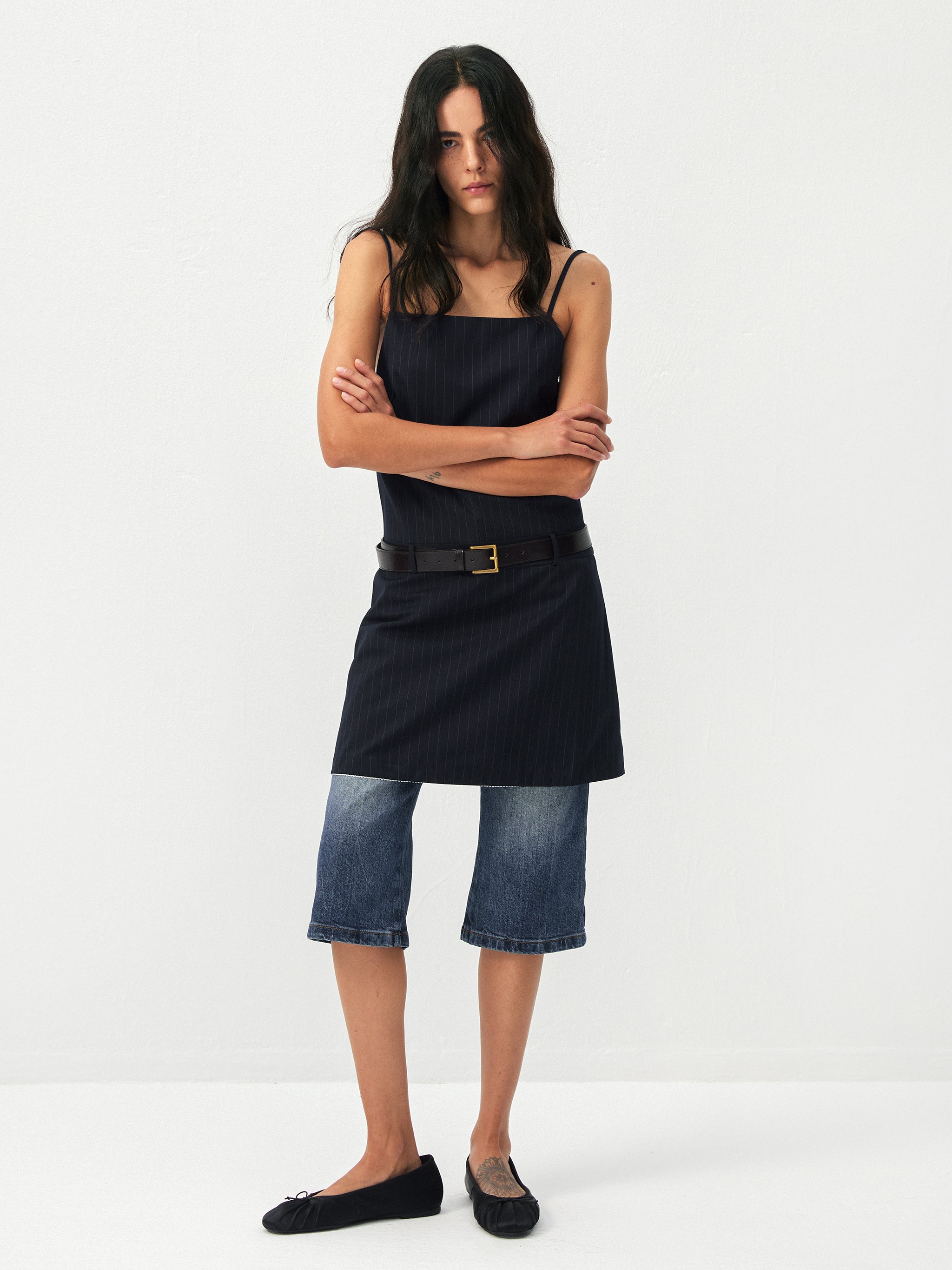 CUBIC Pinstripe Straight-Neck Camisole Top-4