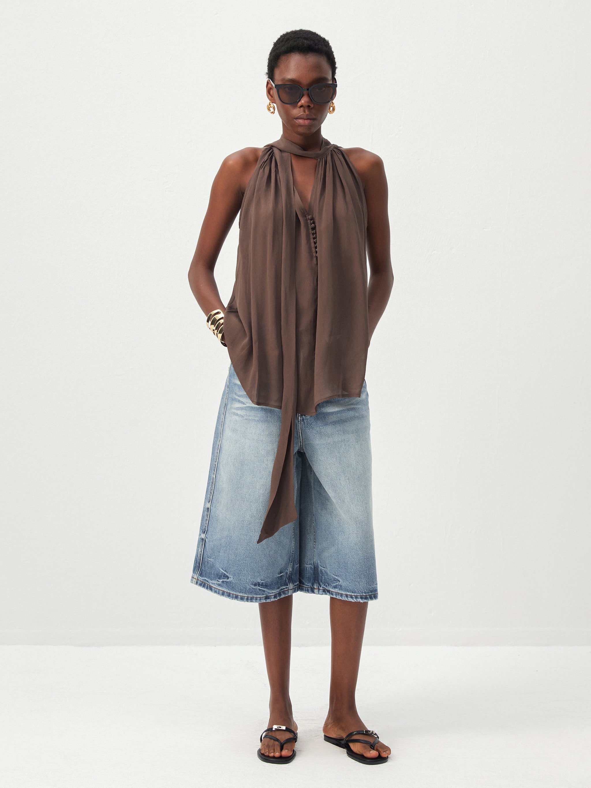 CUBIC Halter Neck Keyhole Sleeveless Blouse-3