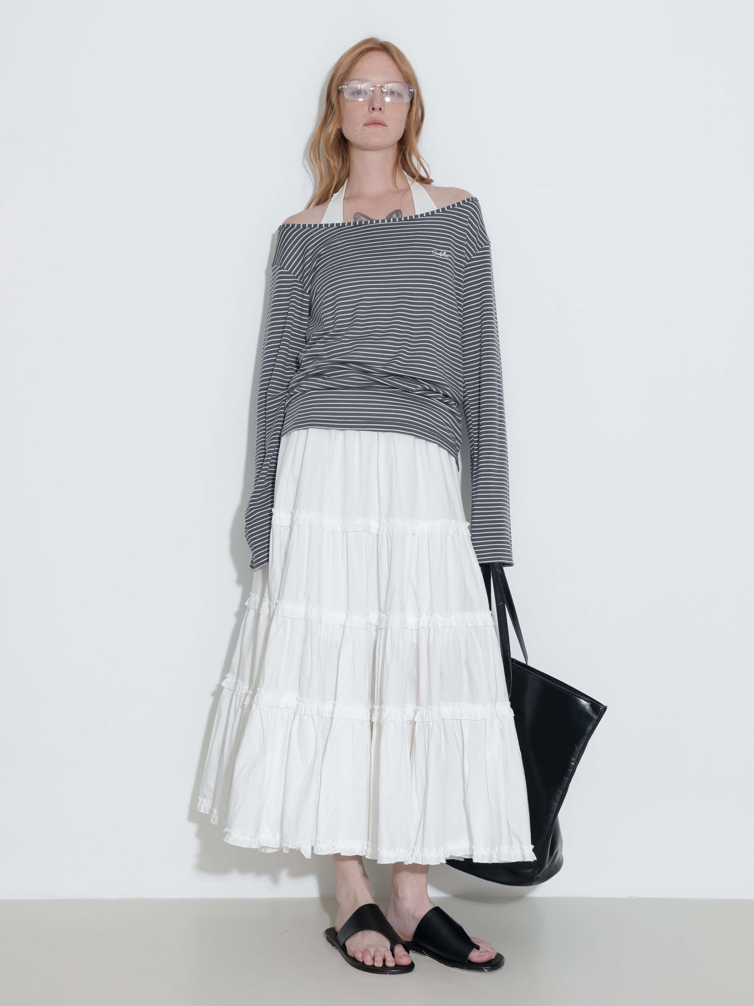 Adjustable Collar Oversized Stripe Long Sleeve Top-11