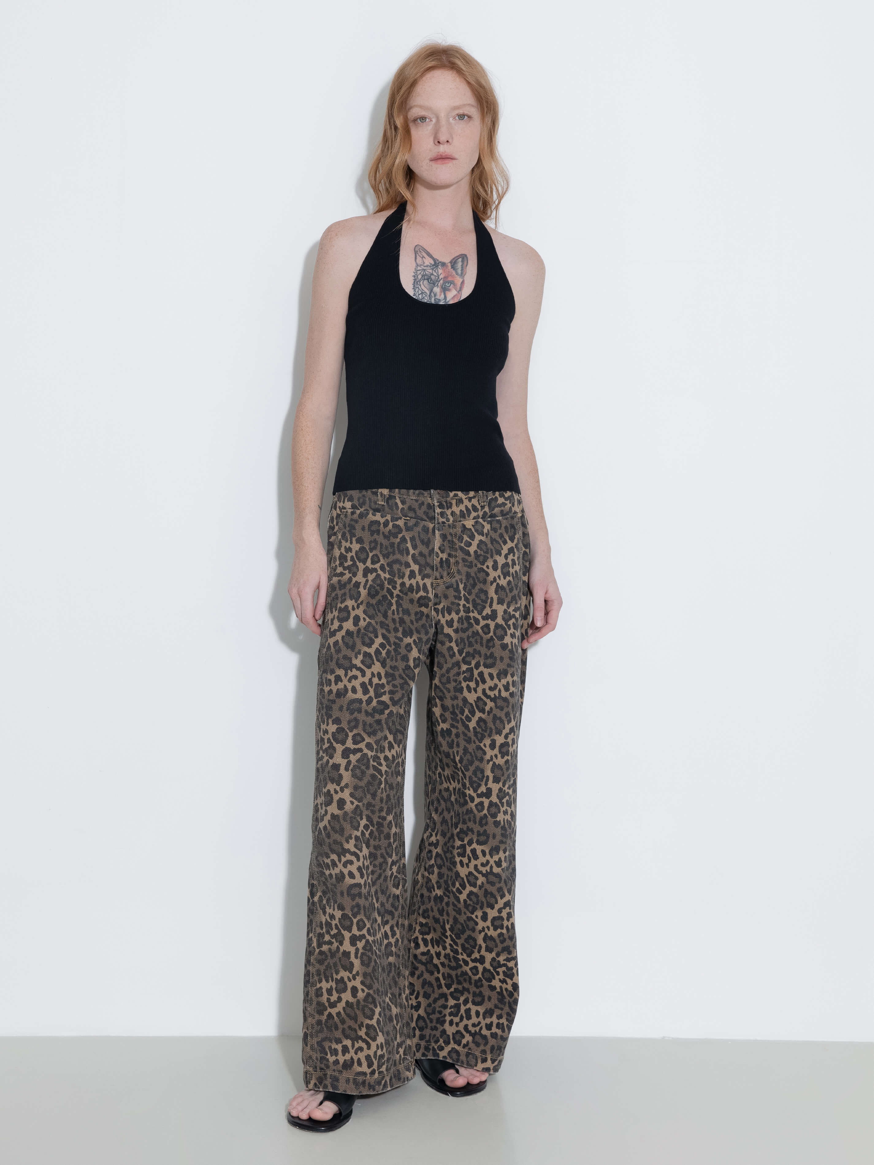 Leopard Wide Leg Denim Jeans-4