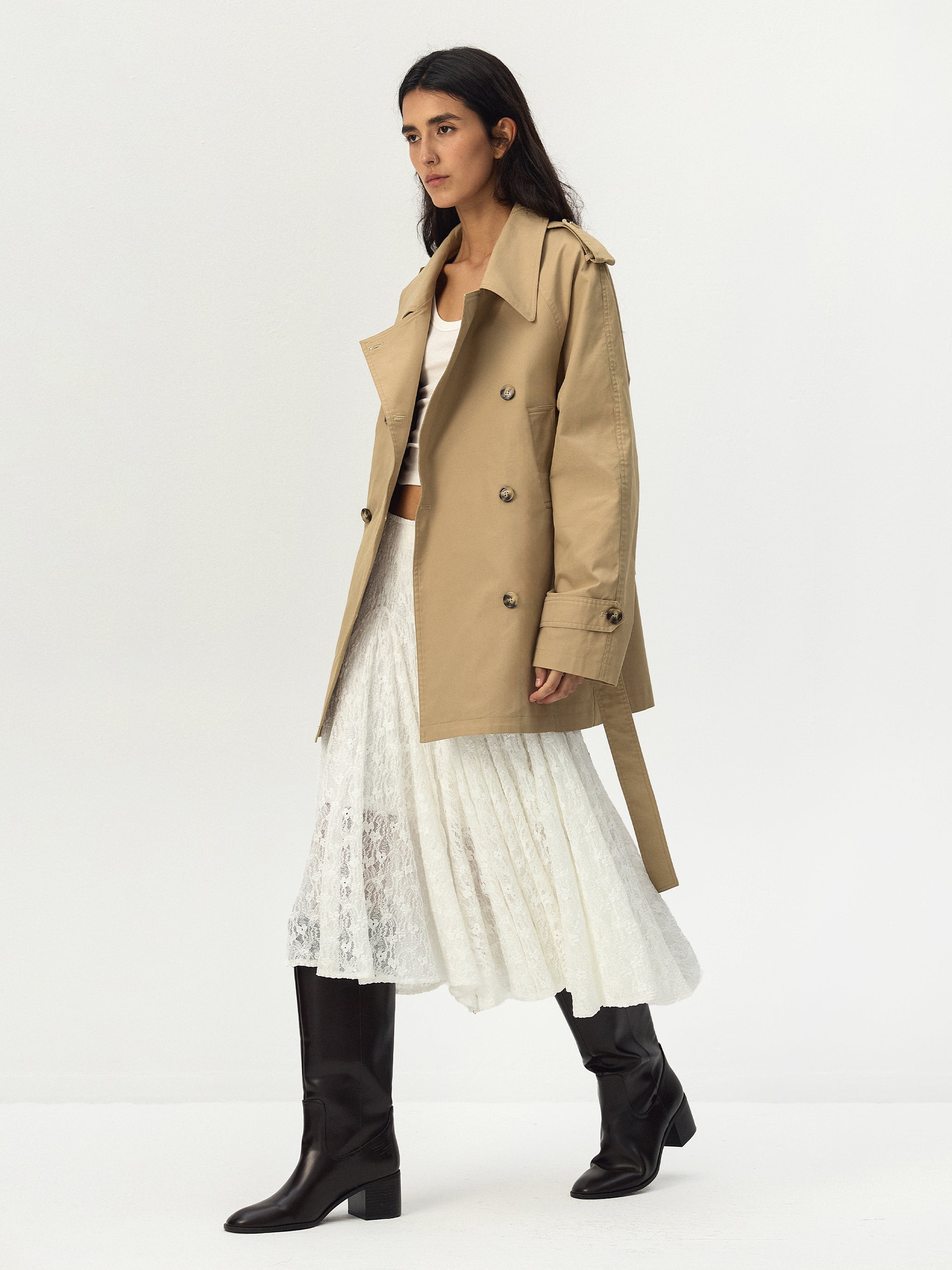 CUBIC Belted Double-Breasted Trench Jacket-4