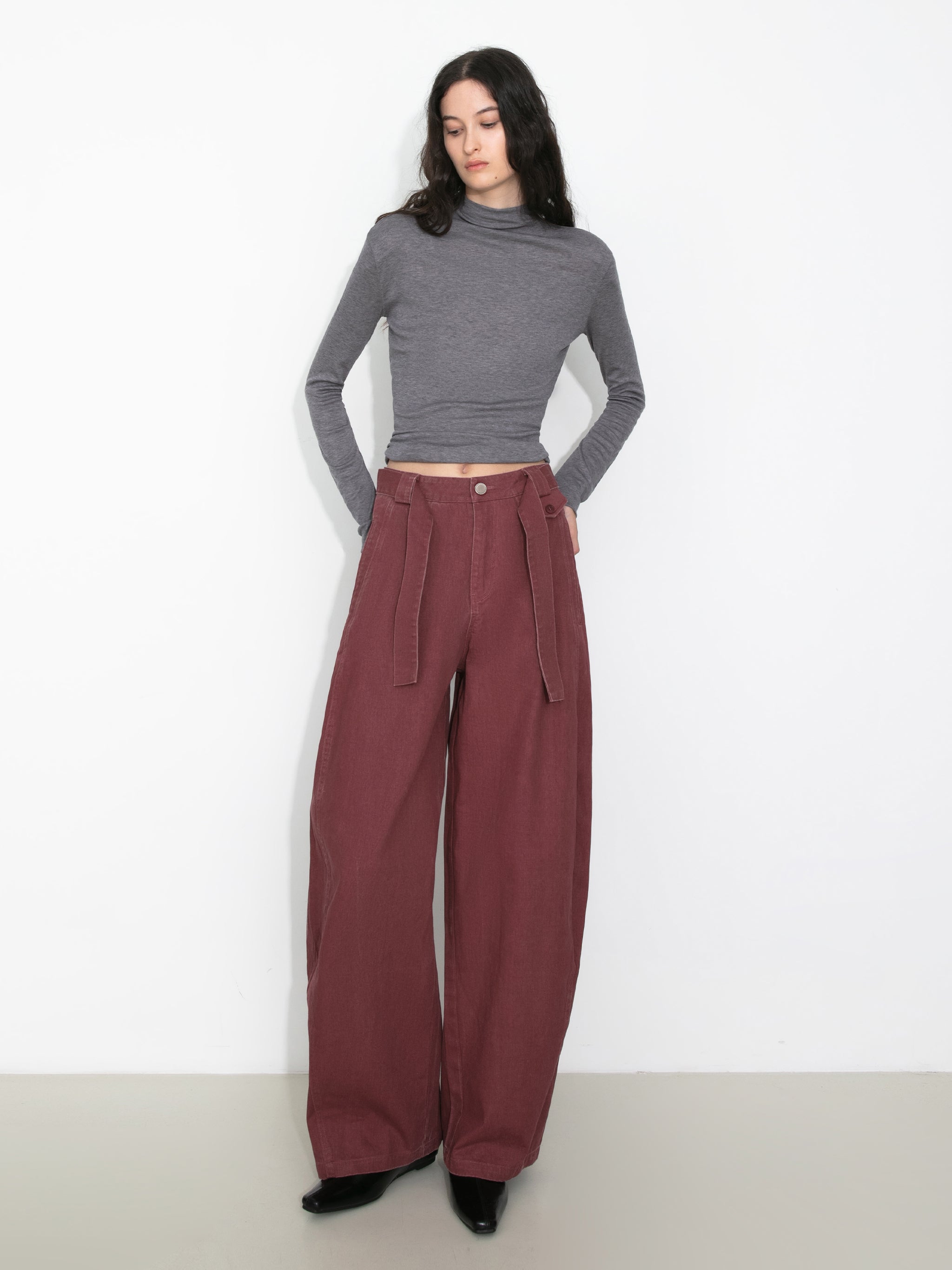 Wide Belted Tapered-Leg Denim Trousers-4