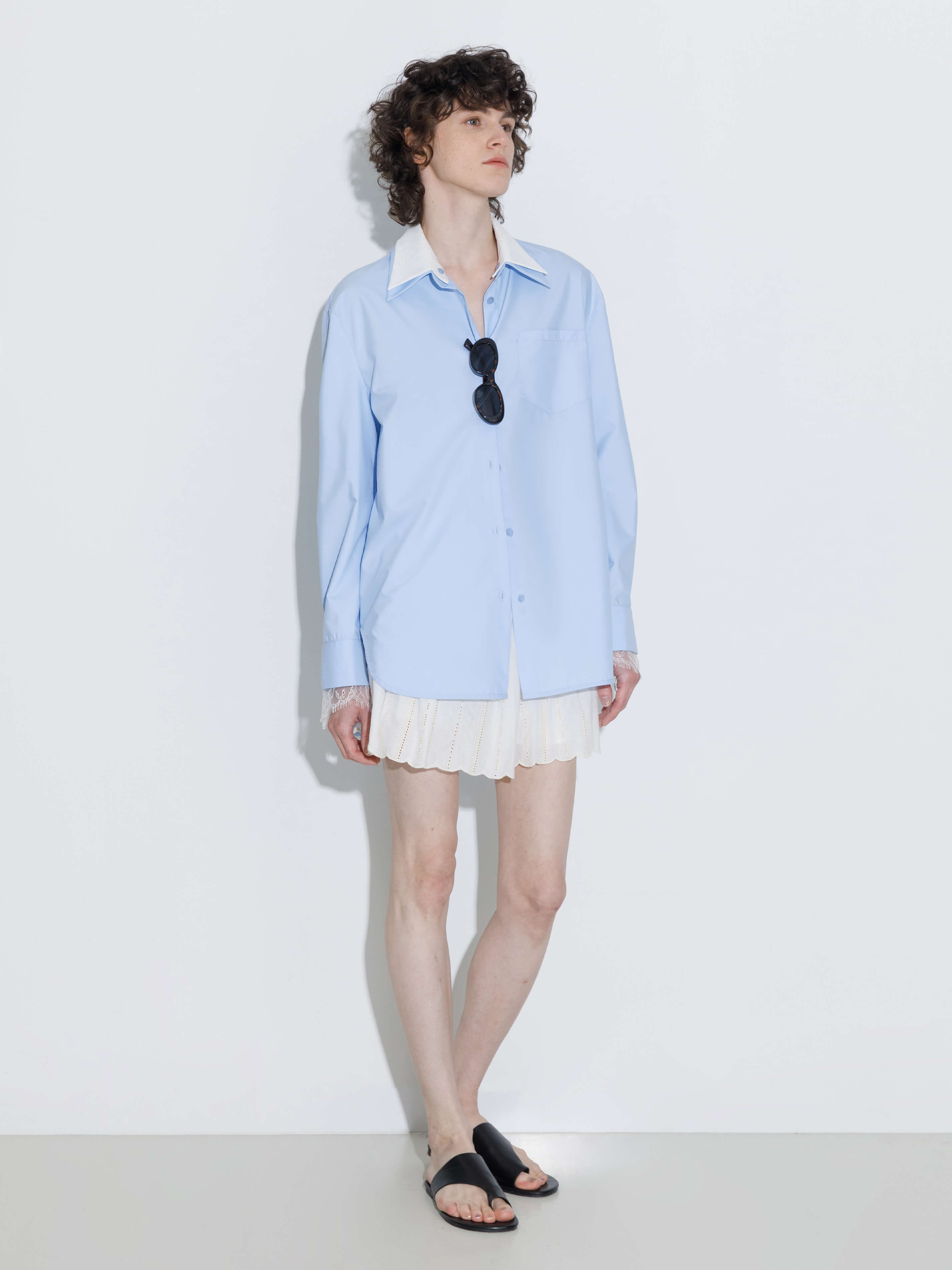 Double Wing Collar Shirt with Detachable Lace Collar-2
